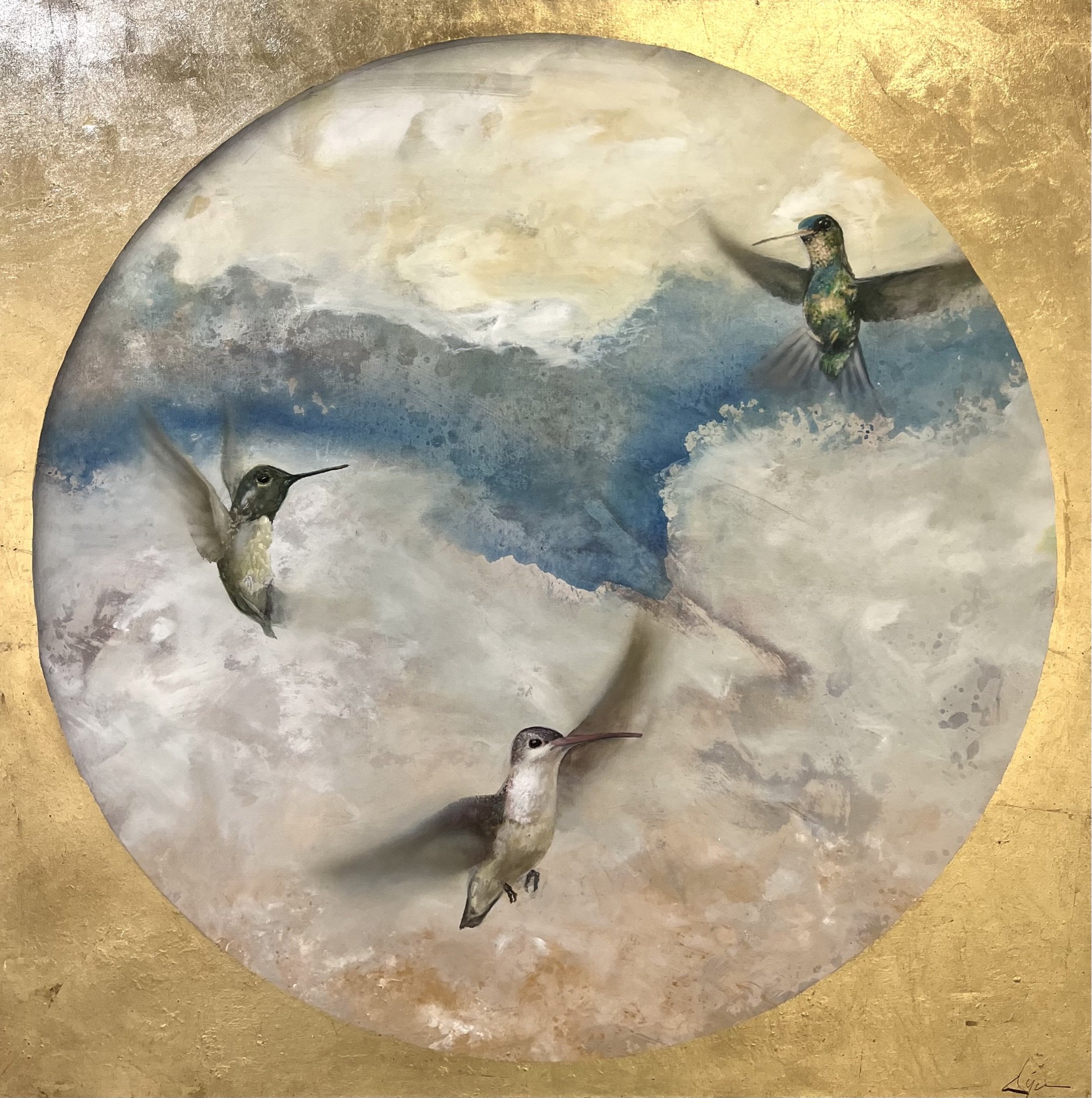 Emissaries, Acrylic and Gold Leaf on Canvas, Robert Wilson, $2800