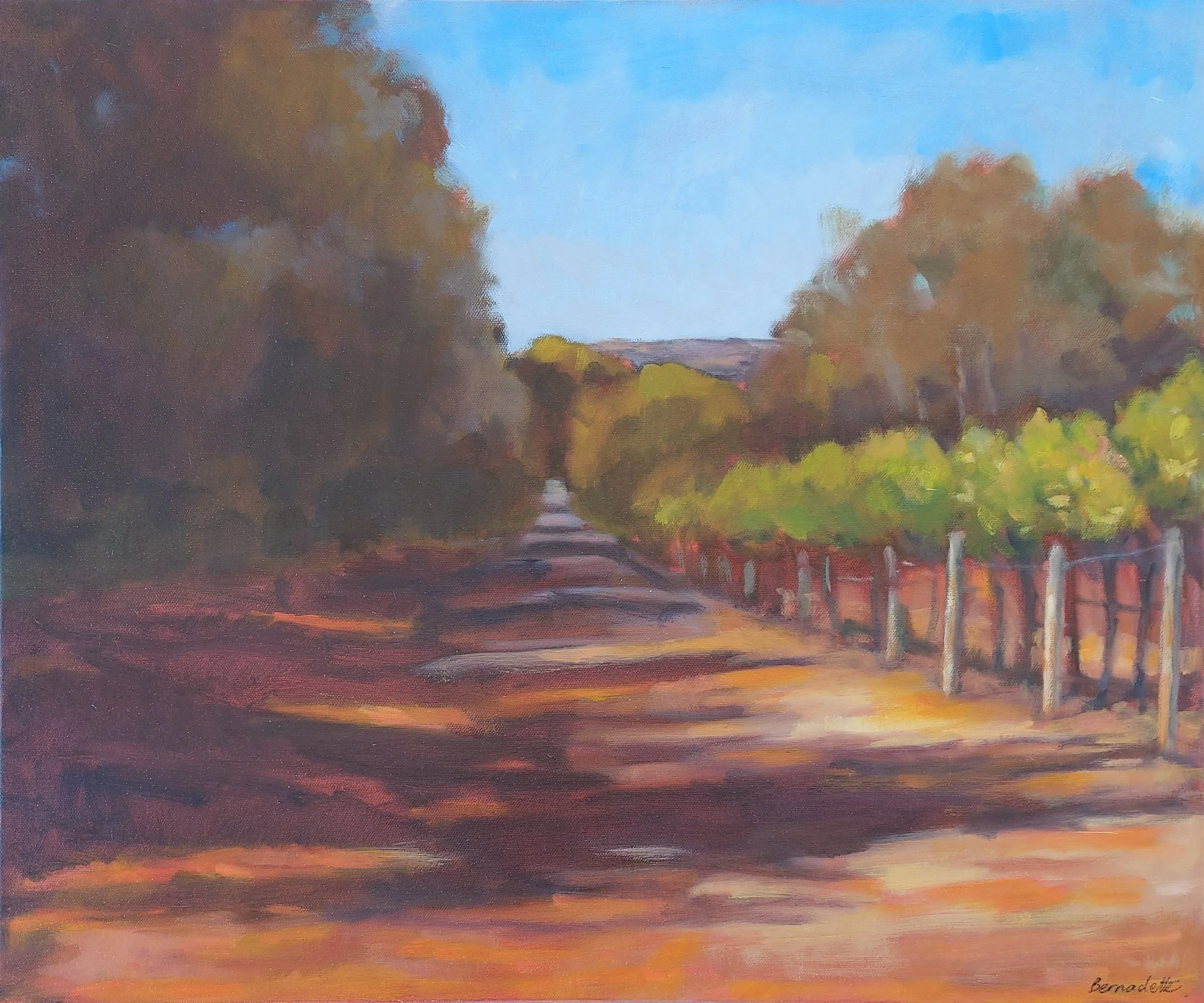  VINEYARD WALK    Oil on canvas   63x53cm  Bernadette Woodward  $450