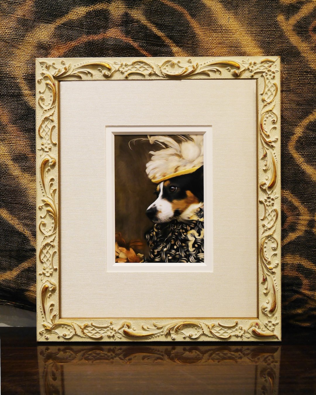 When your dog is as fabulous as the frame. 🐶 ✨ #bellamoulding #bellabeautiful #bellabernini #customframing #customframers #petart #lovethisjob