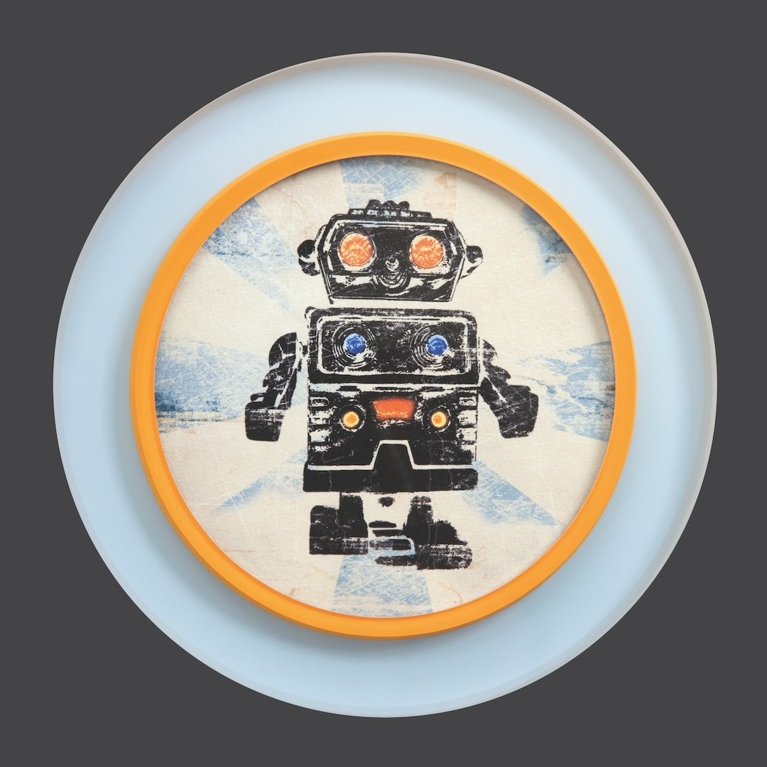 If robots take over, we hope they come framed like this. #bellamoulding #bellabeautiful #bellaprisma #prismaframes #prismaframing #acrylicframes #customacrylicframes #robots #robotart