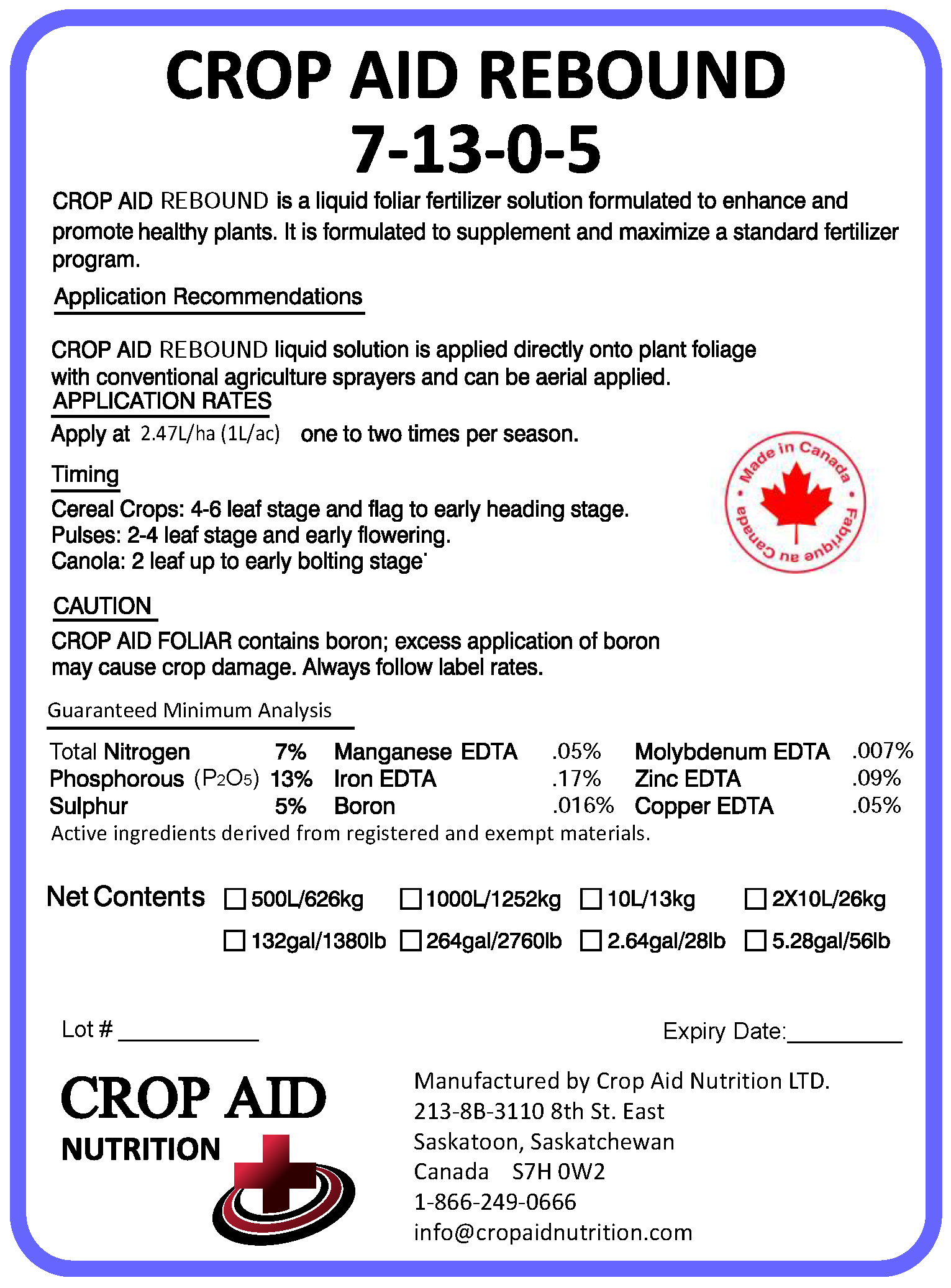 Foliar Fertilizer Promotion Crop Aid Nutrition Ltd.