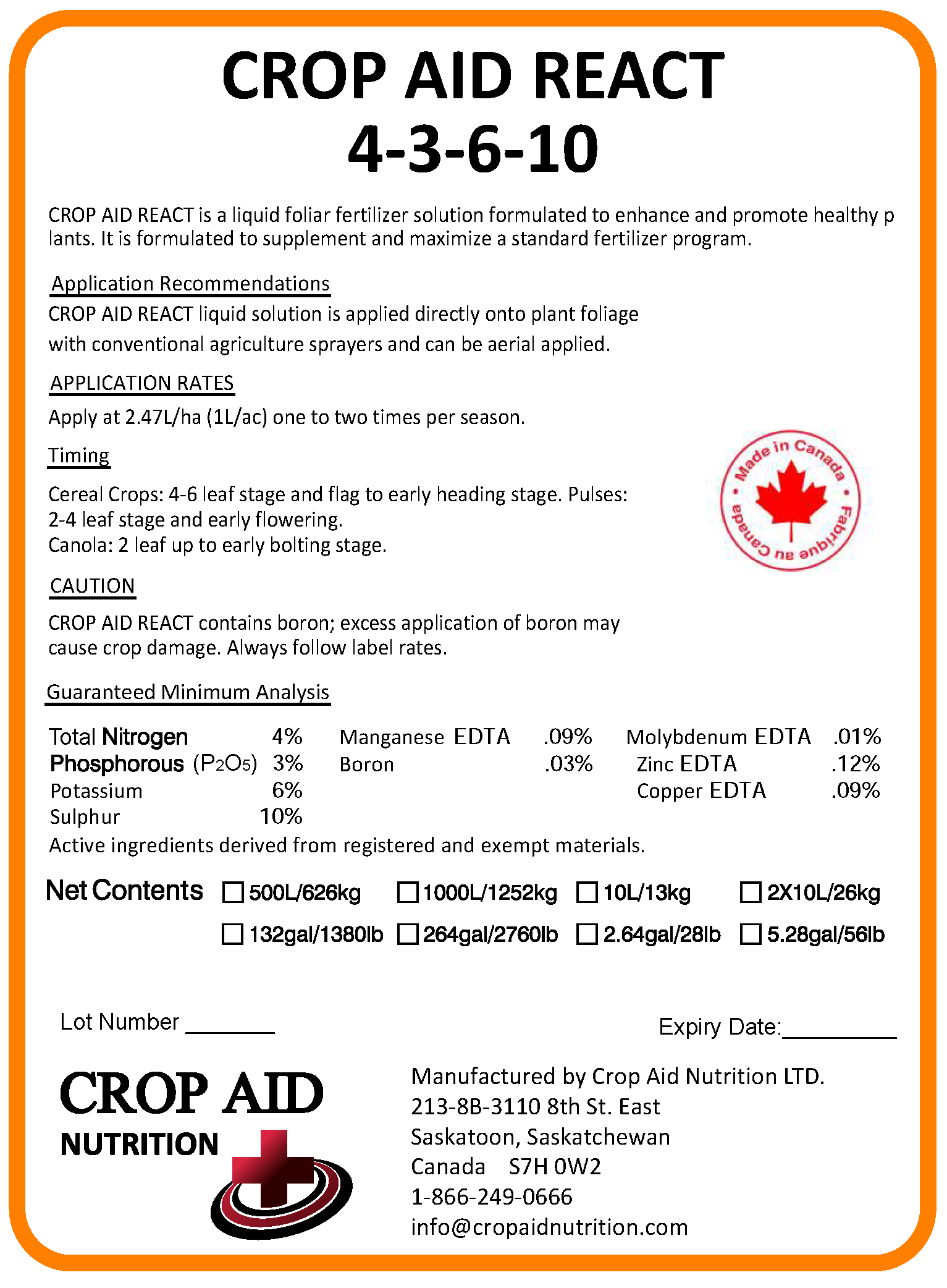 Foliar Fertilizer Promotion Crop Aid Nutrition Ltd.