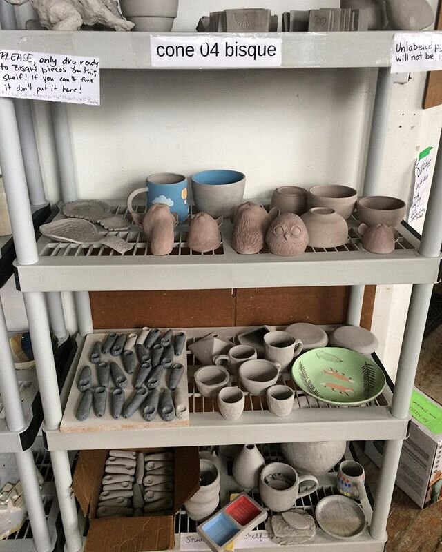 So great to have the bisque shelf full again!! Filled with lovely work members have been making at home ❤️#stayhomestaysafe #busyhandshappyheart #staycreativeathome