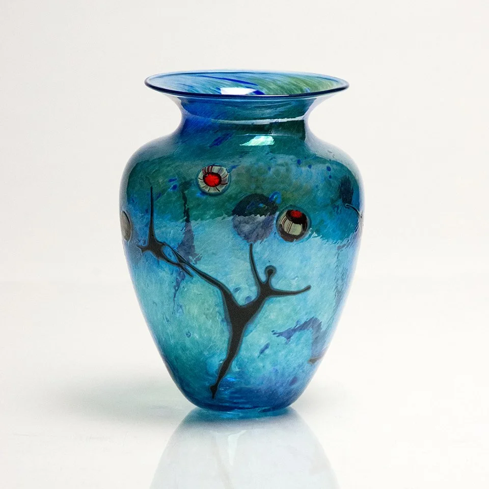 Silver Blue Figures and Birds Vase