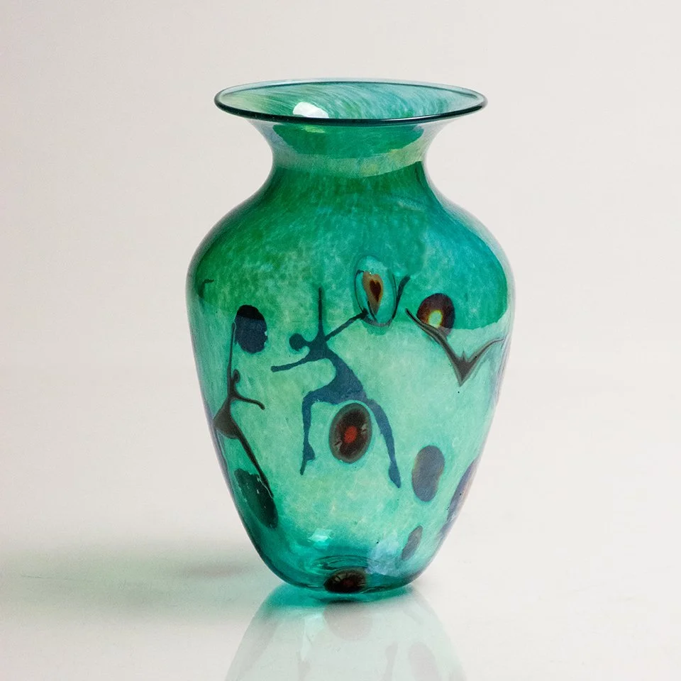 Silver Green Figures and Birds Vase