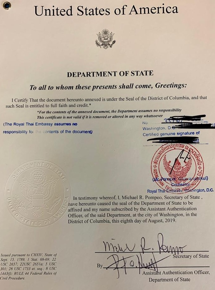 Thai consulate legalization stamp