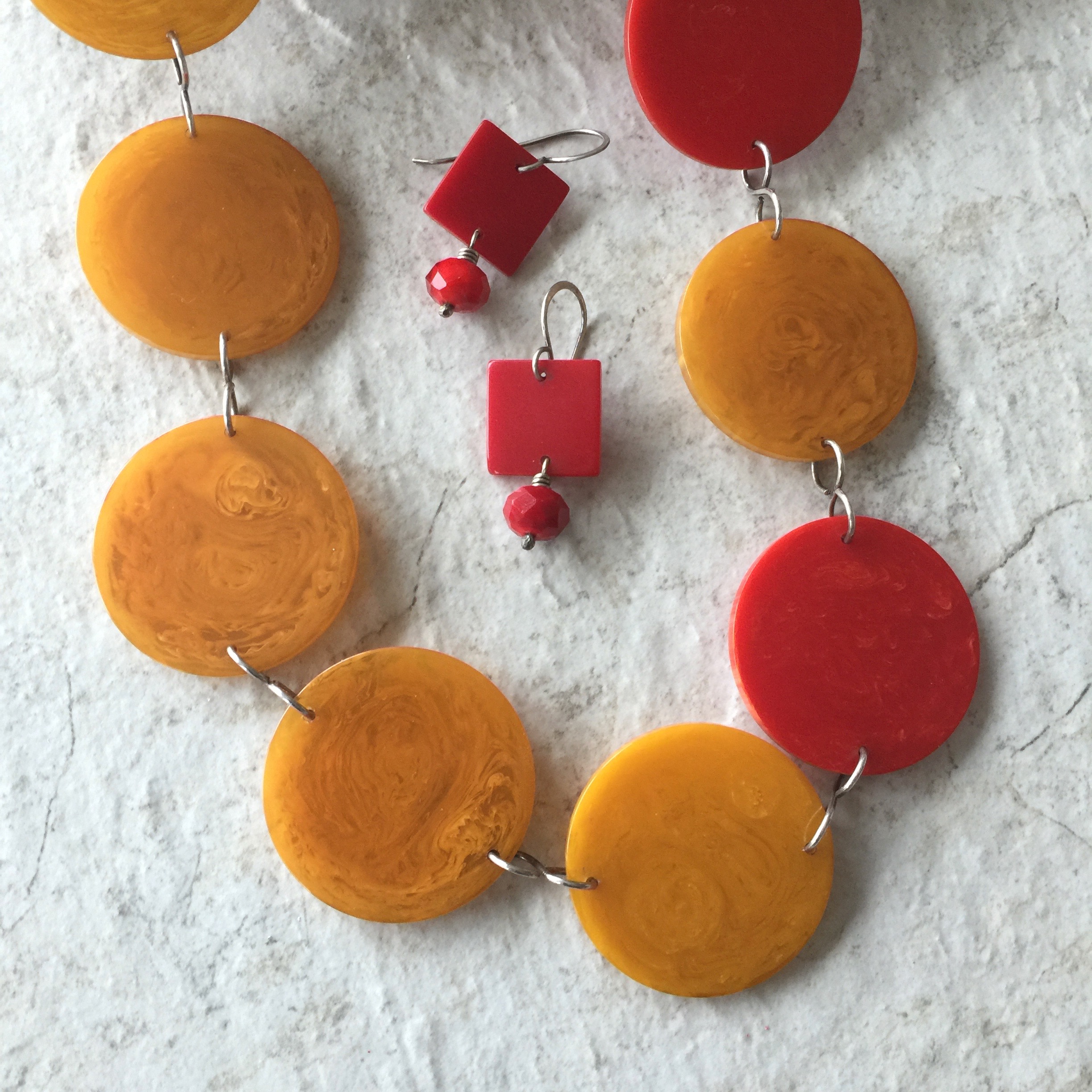 Bakelite Poker Chip Necklace & Dice Earrings