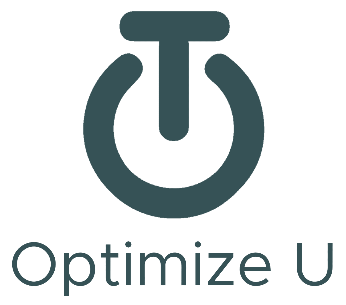 Logo of a power button icon with the text "Optimize U" below.