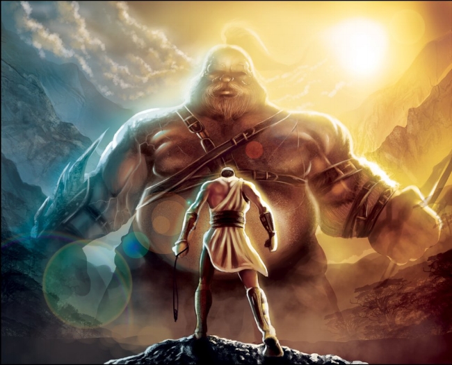 David faces Goliath.
