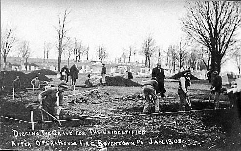 ”Digging the grave for the unidentified after Opera House Fire, Boyertown, PA Jan 13, 08”.