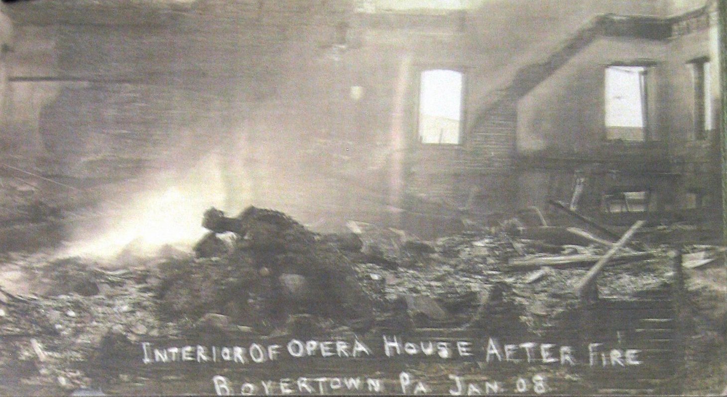 ”Interior of Opera House after fire Boyertown PA Jan 08”
