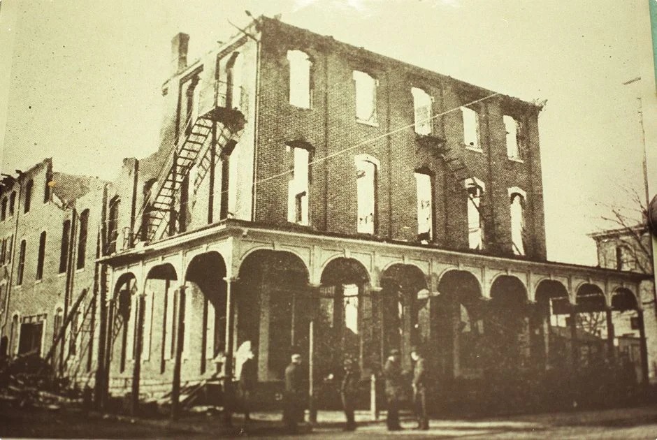 The Rhoads Opera House in ruins.