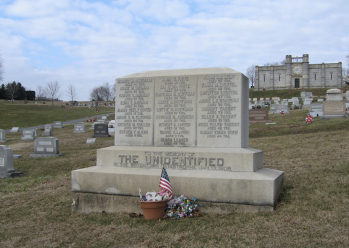 “To the Memory of The Unidentified in the Boyertown Catastrophe Jan. 13, 1908.”