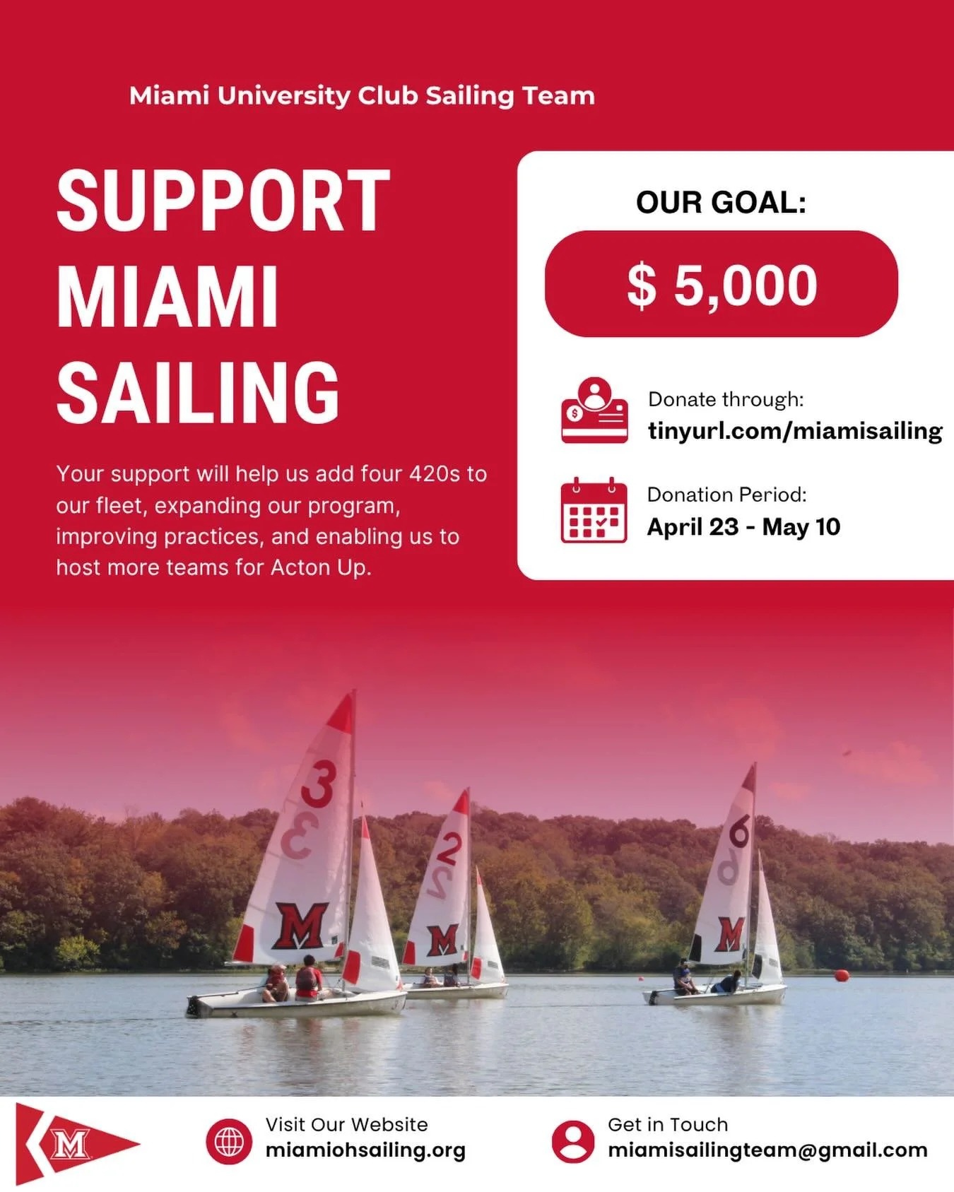 We are excited to share that we&rsquo;re launching a fundraiser to support the purchase of 4 new 420s to expand our fleet! This addition would give our team more opportunities to grow and compete at a higher level. Our goal is to raise $5,000 by May 