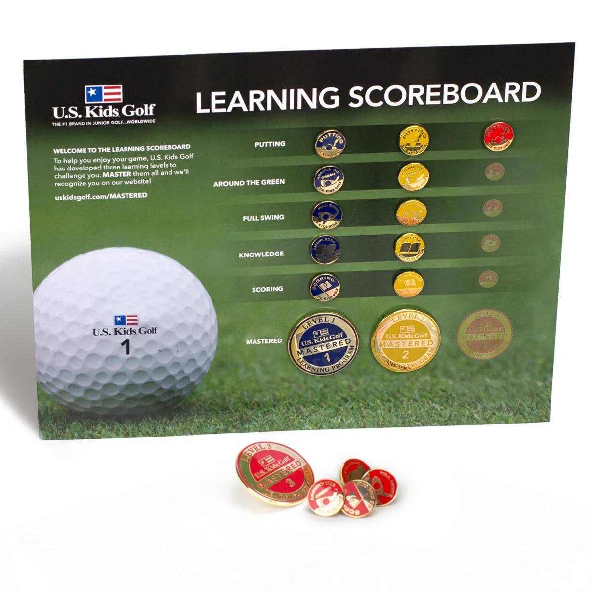 KO Golf Academy utilizes the US Kids Learning pathway allowing students to earn pins and progress through levels as they pass tests and advance their abilities.