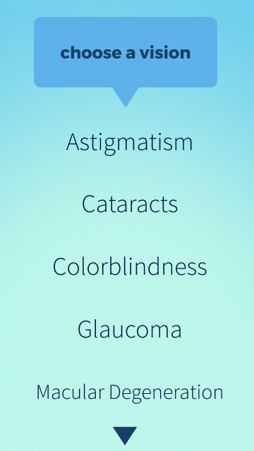 Selection view. The user can choose their first visual impairment.