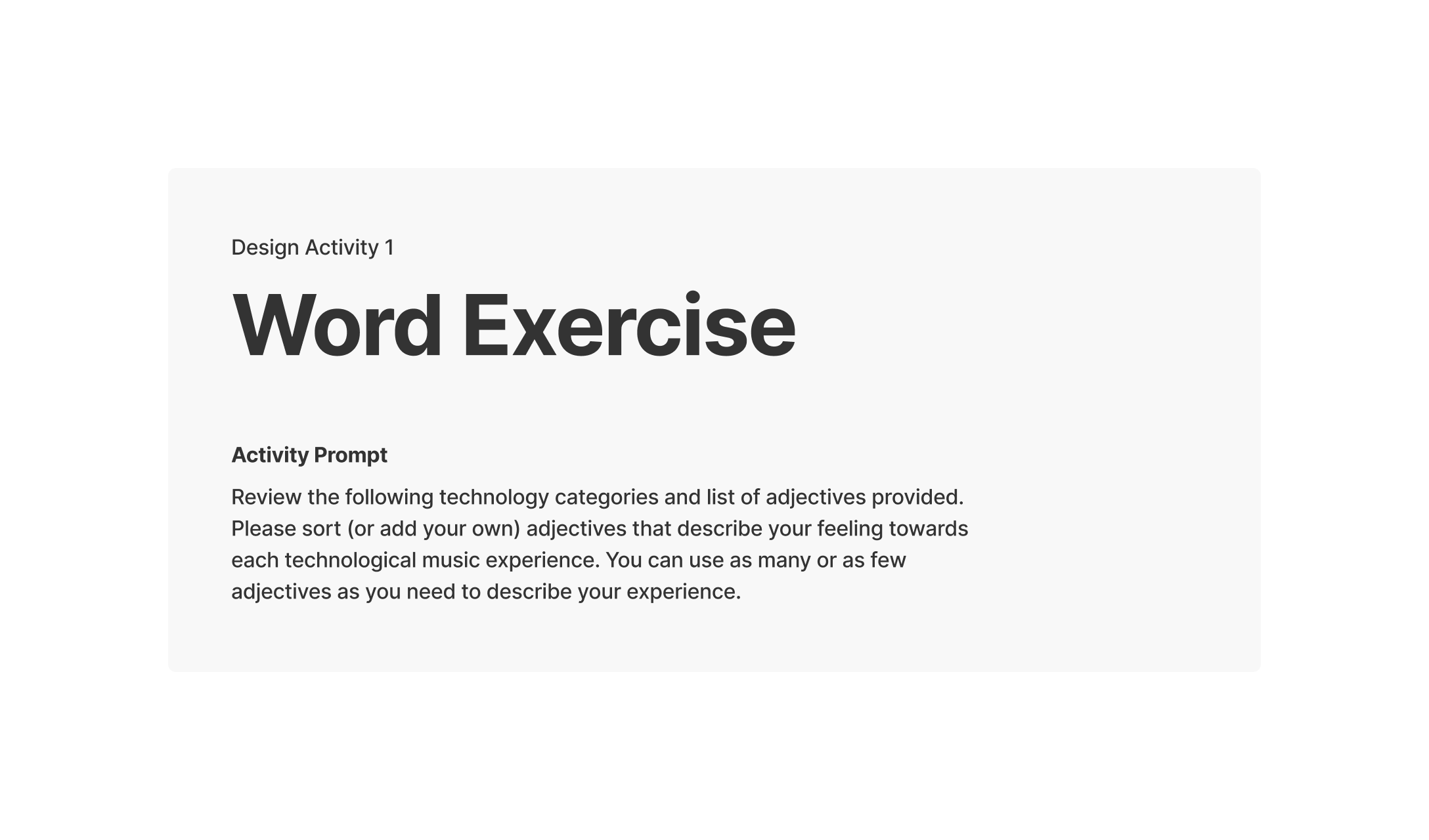 Design Activity 1: Word Exercise