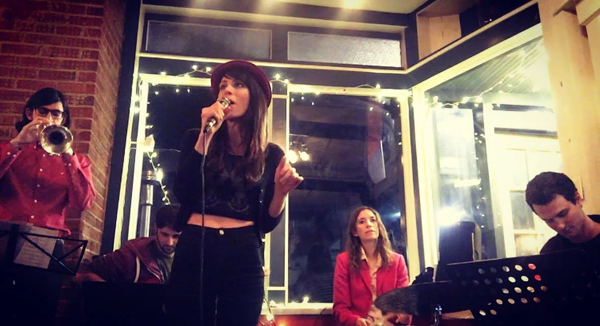 Audra Mariel & A Real Human Jazz Band at 12 Farms in Hightstown, NJ. (Tom Monda, Audra Mariel, April Centrone, Cody McCorry, guest Joe Gulace on trumpet)