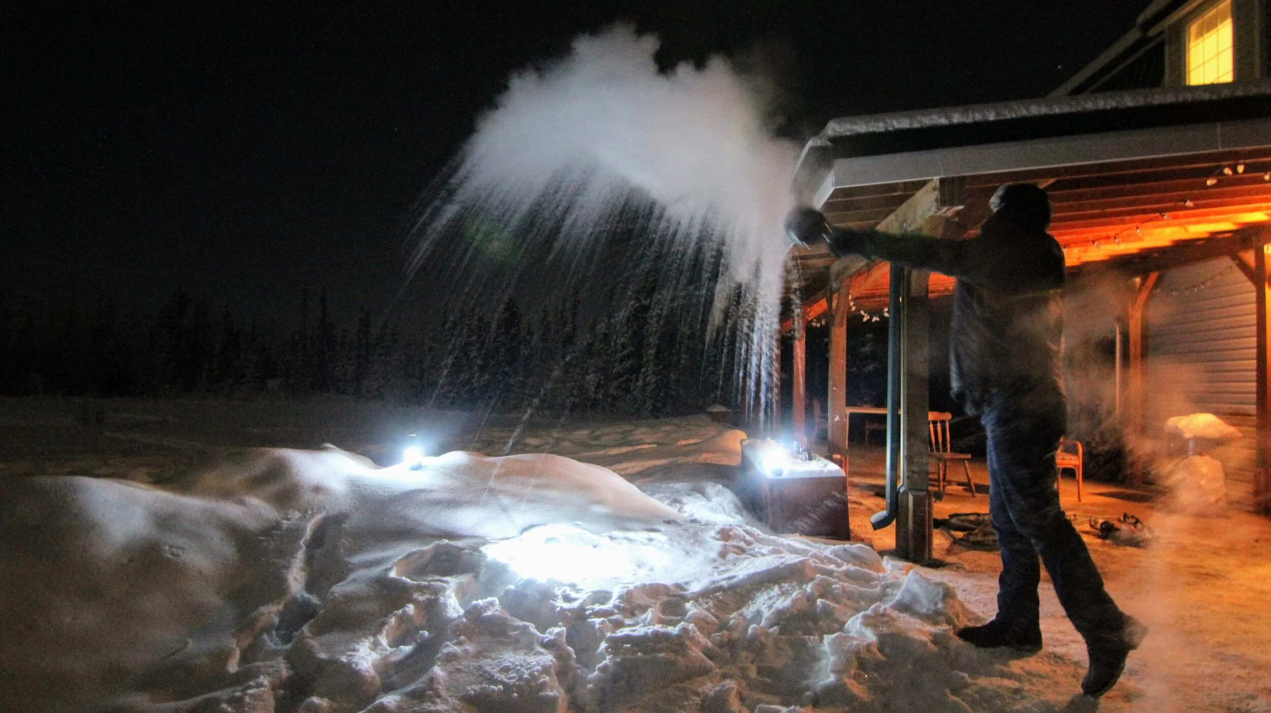 Throwing boiling water in the air to make instant snow.