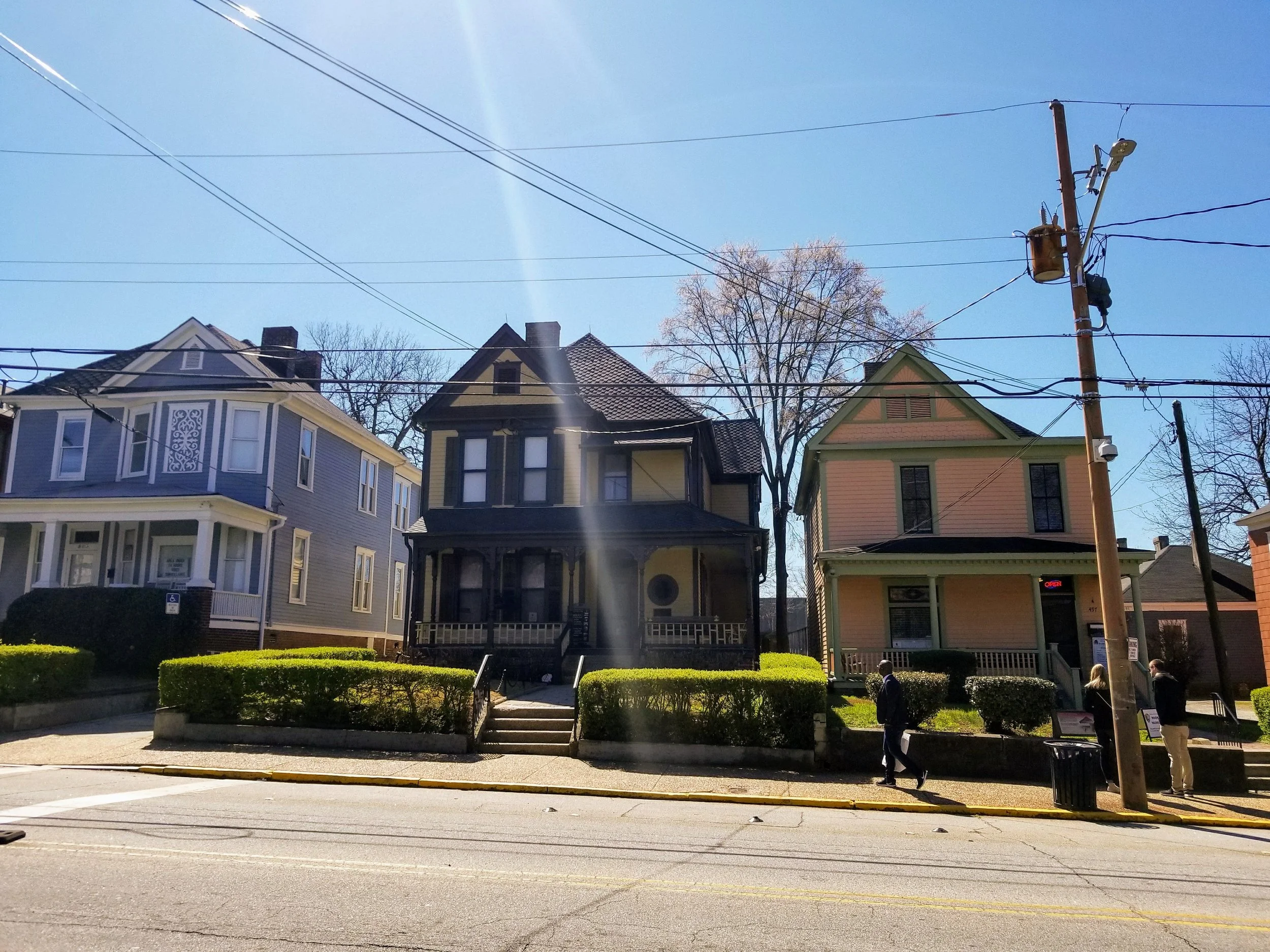 Martin Luther King's home is center with the bolt of sunlight shining through it. (Unintentionally cool shot.)