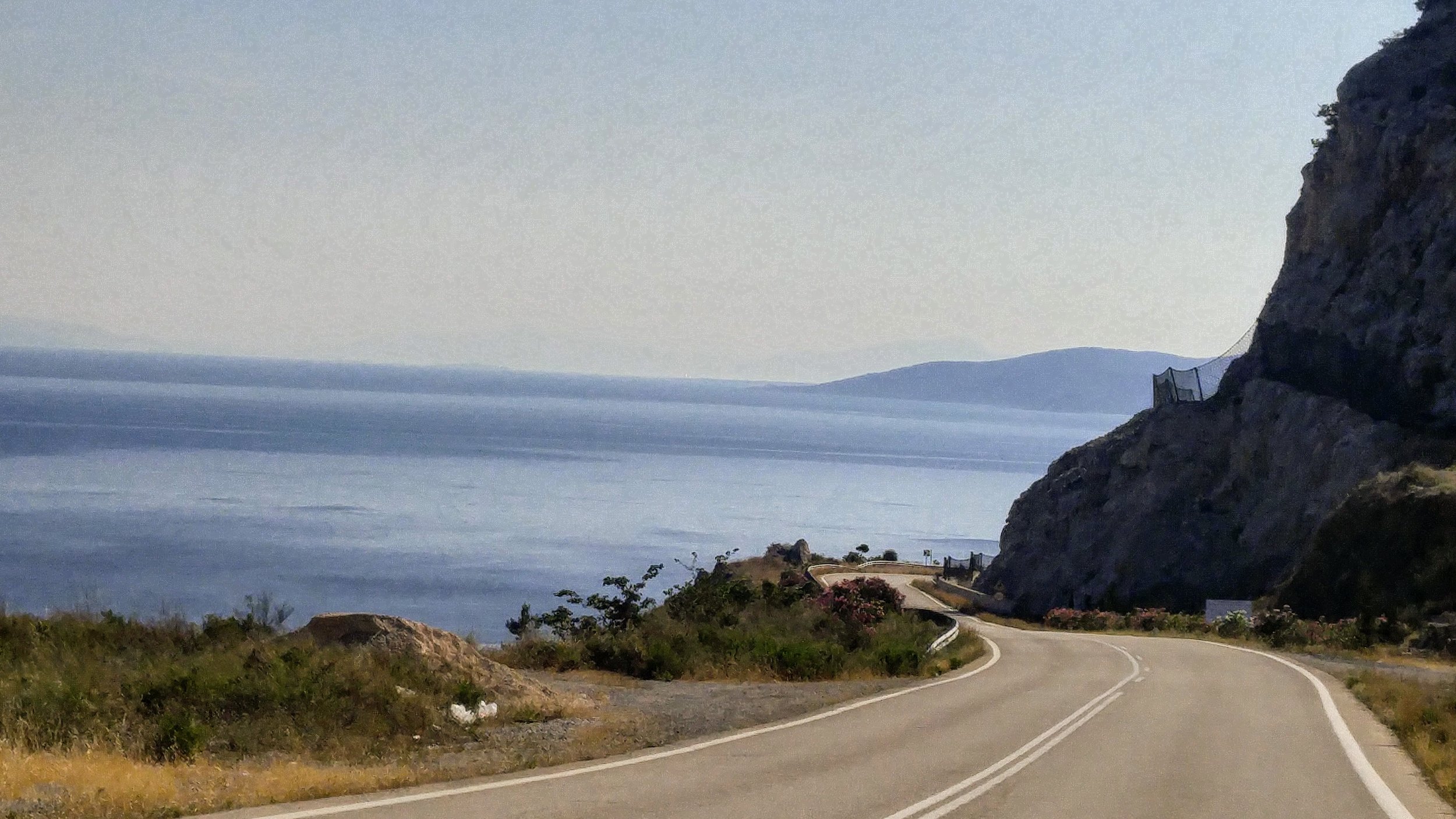 Typical view while driving a coastal road. 