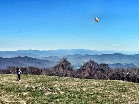 Flying a kite on the top of Huckleberry Knob off the Cherohala Skyway.