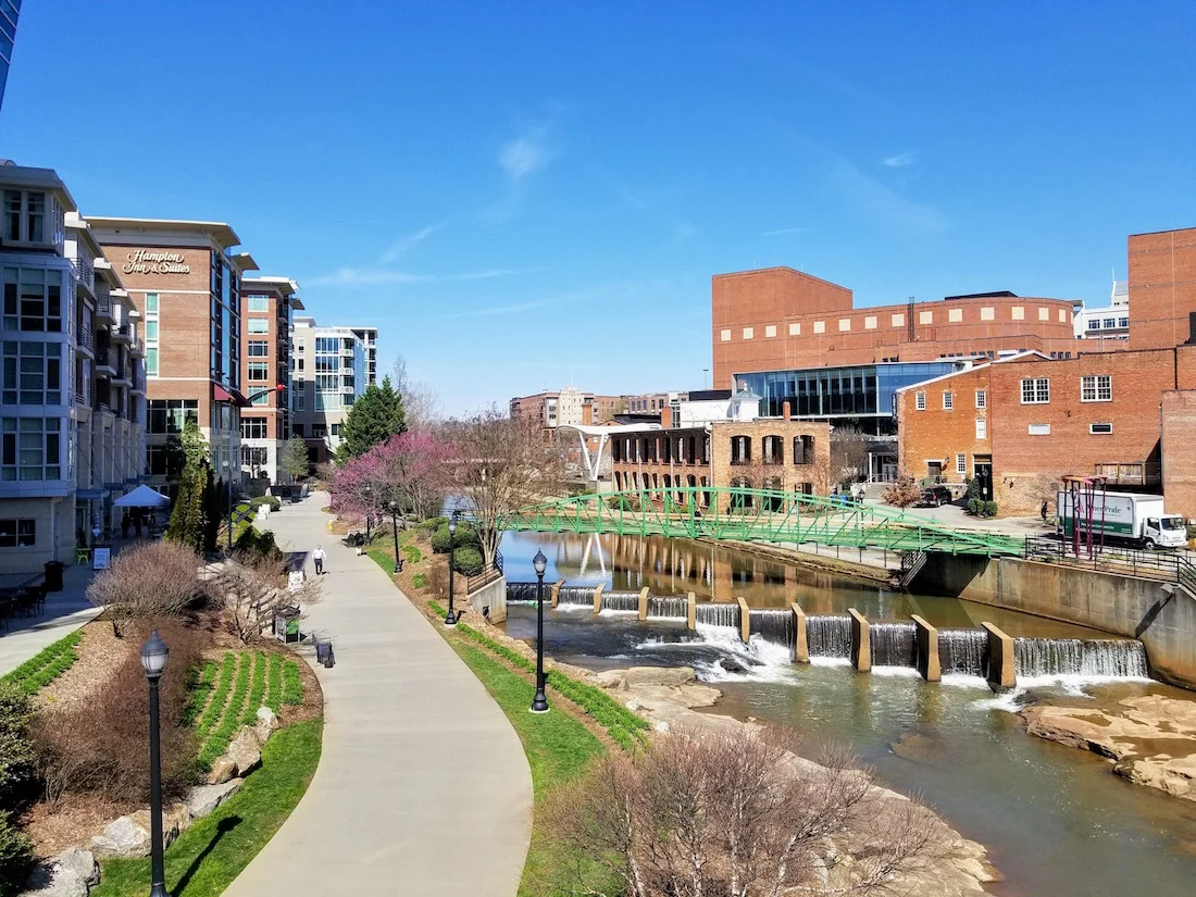 Greeneville's picturesque downtown and riverfront Swamp Rabbit Trail