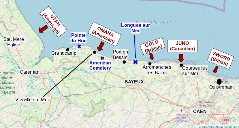 English Map Of Europe Normandy - D Day Beaches Tourist Sites Normandy