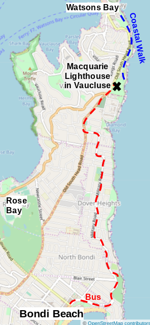 Map of bus route to Watsons Bay