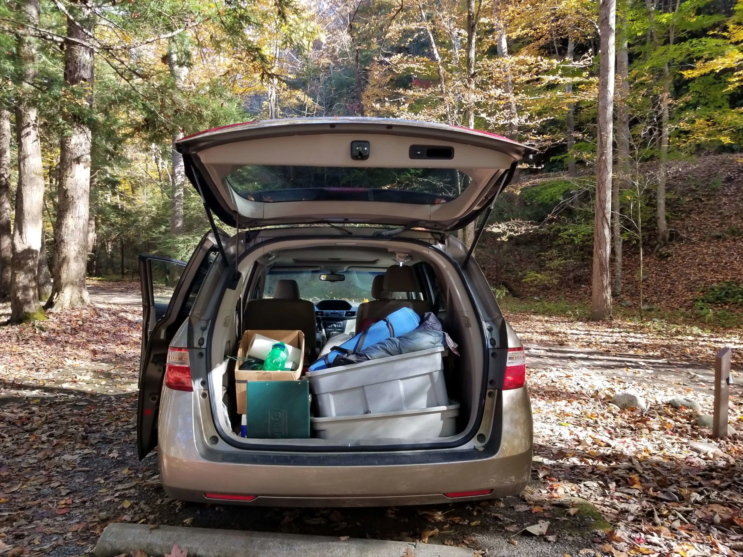 The minvan may look like a little overloaded but actually we have a good system and can pack/ unpack in about 15 minutes.