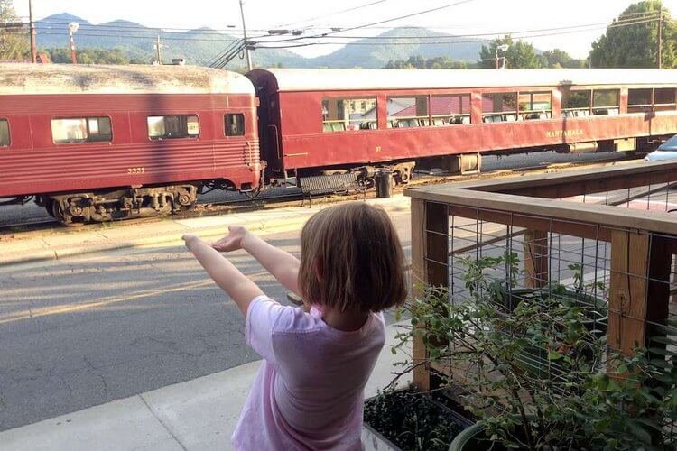 The kids loved looking at the passenger cars at the Great Smoky Mountains Railroad Depot