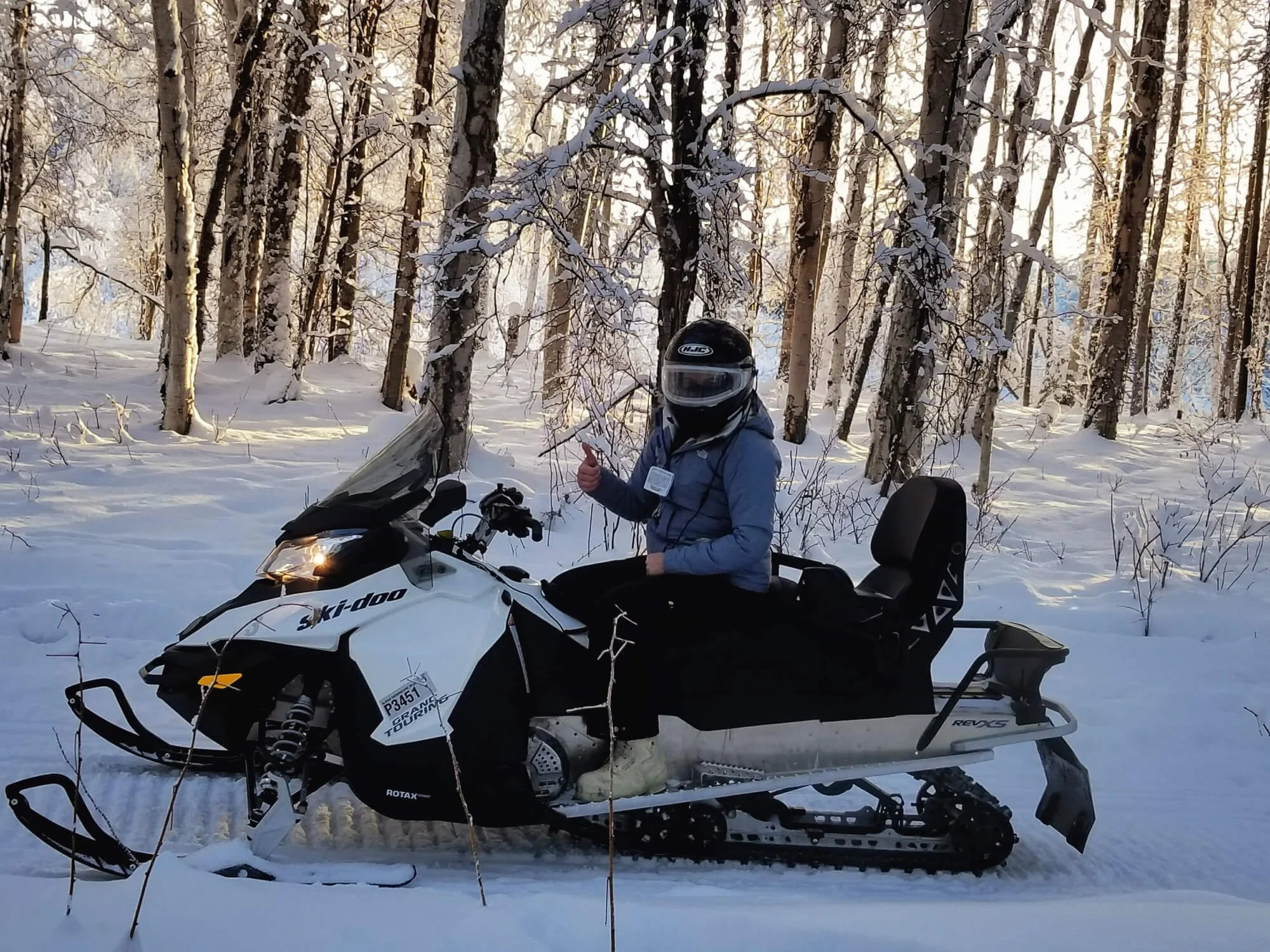 Close-up of me snowmobiling in Alaska