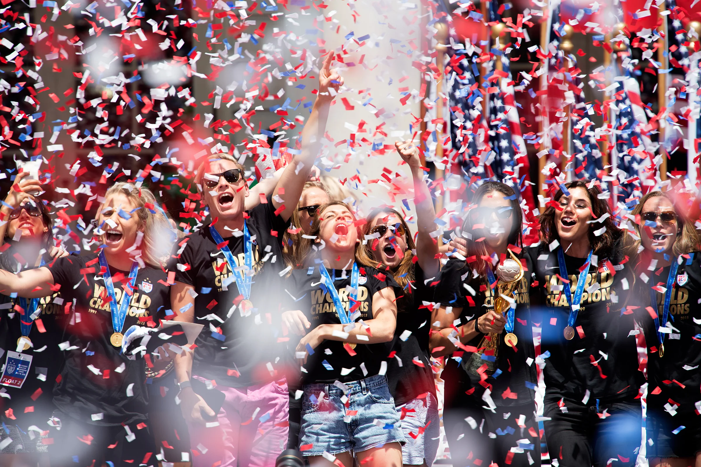The U.S. women's soccer team celebrates its World Cup victory with a ticker tape parade followed by a Key to the City ceremony from City Hall's Mayor Bill de Blasio in New York City.