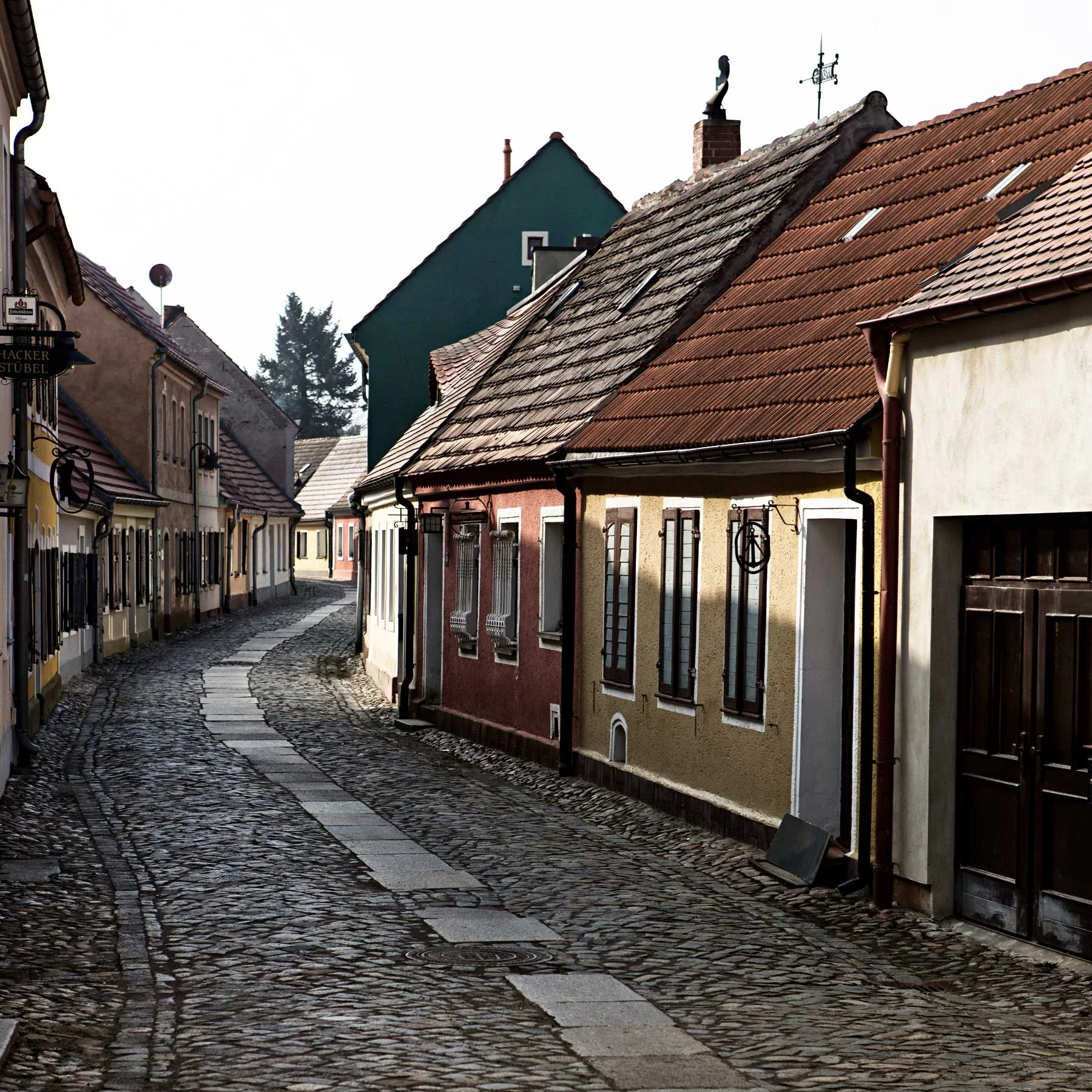 The main walking street in the old town of Hoyerswerda.