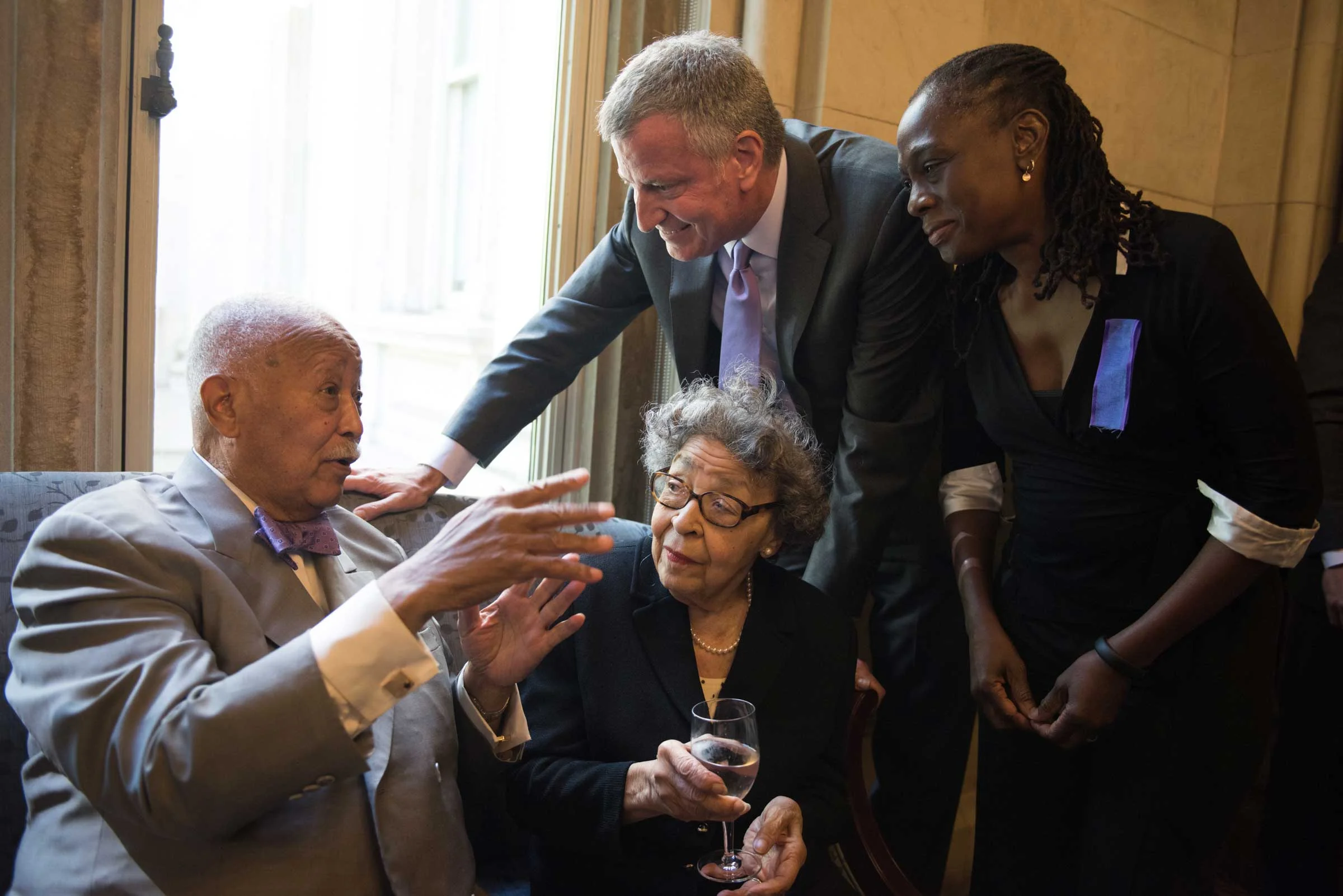 Former Mayor of New York City David Dinkins and his wife Joyce Dinkins. Tweed Building. New York City. 
