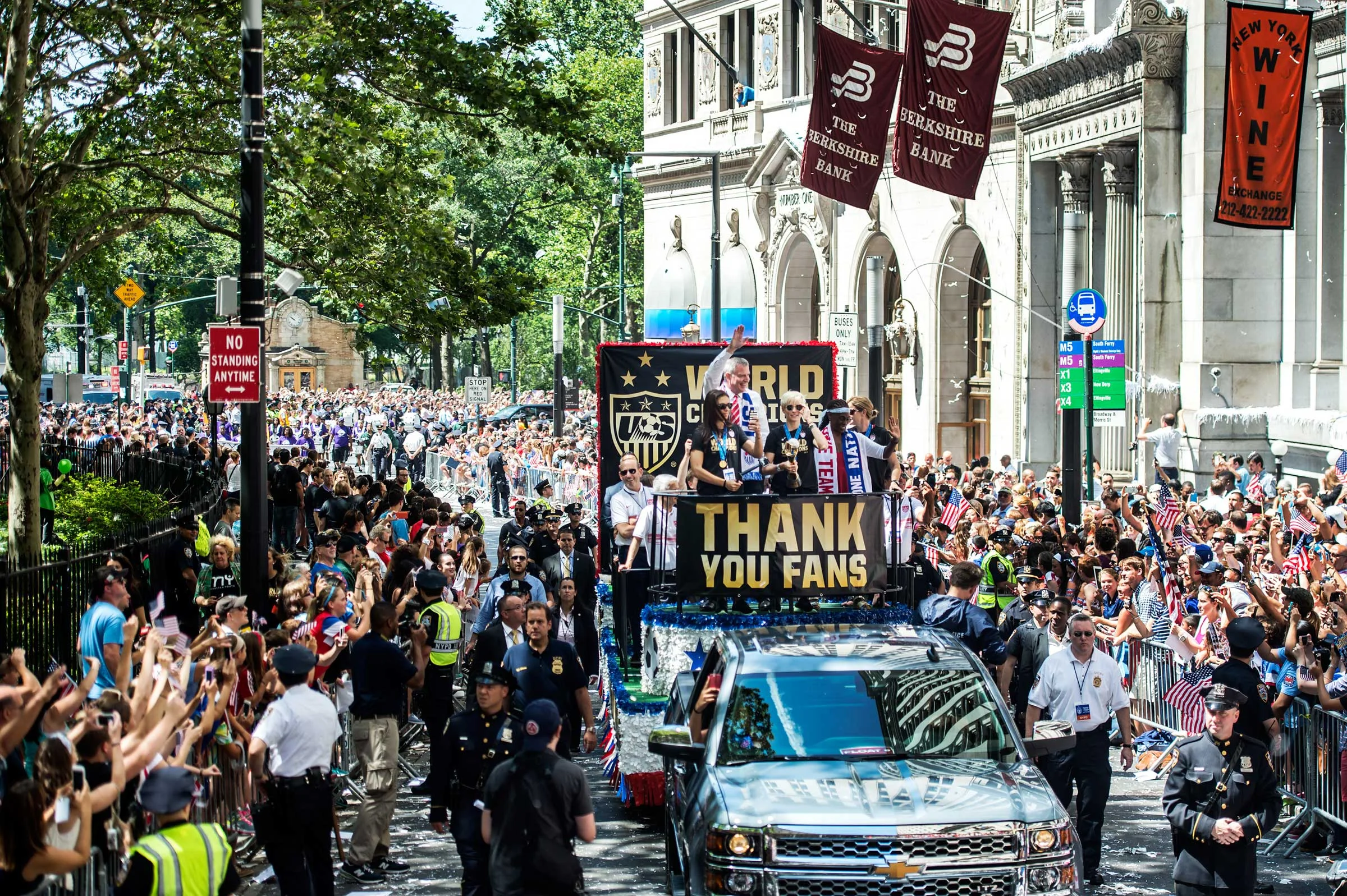 The U.S. women's soccer team celebrates its World Cup victory with a ticker tape parade.