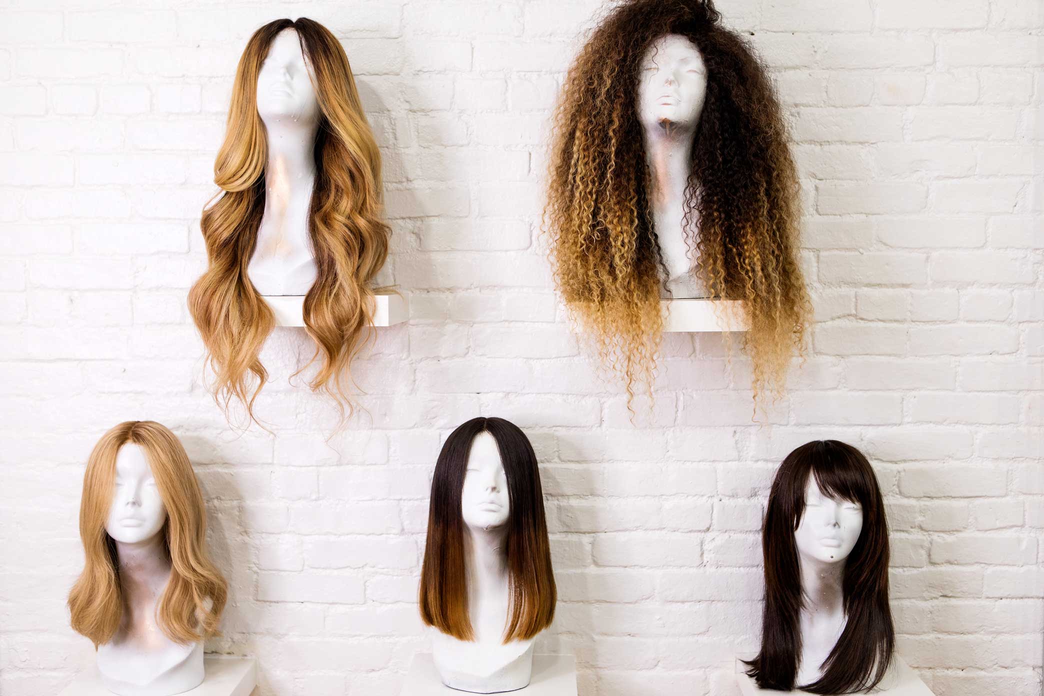  Wigs on display at Araya, Hadiiya Barbel’s wig studio in Manhattan. 