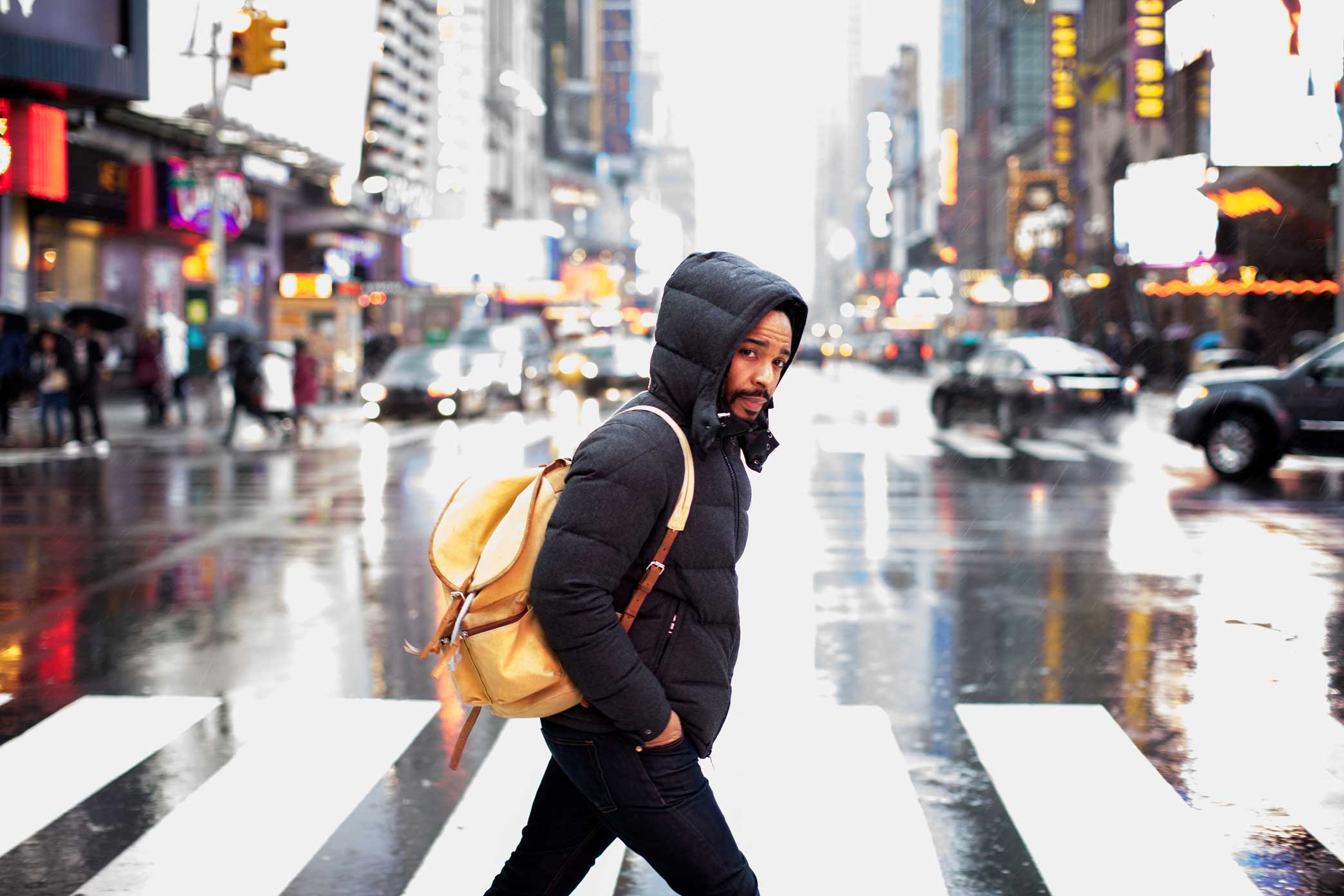 Actor Andre Holland on his way to work in Manhattan. Holland plays the character Youngblood in August Wilson's play Jitney at the Samuel J Friedman Theatre on Broadway.