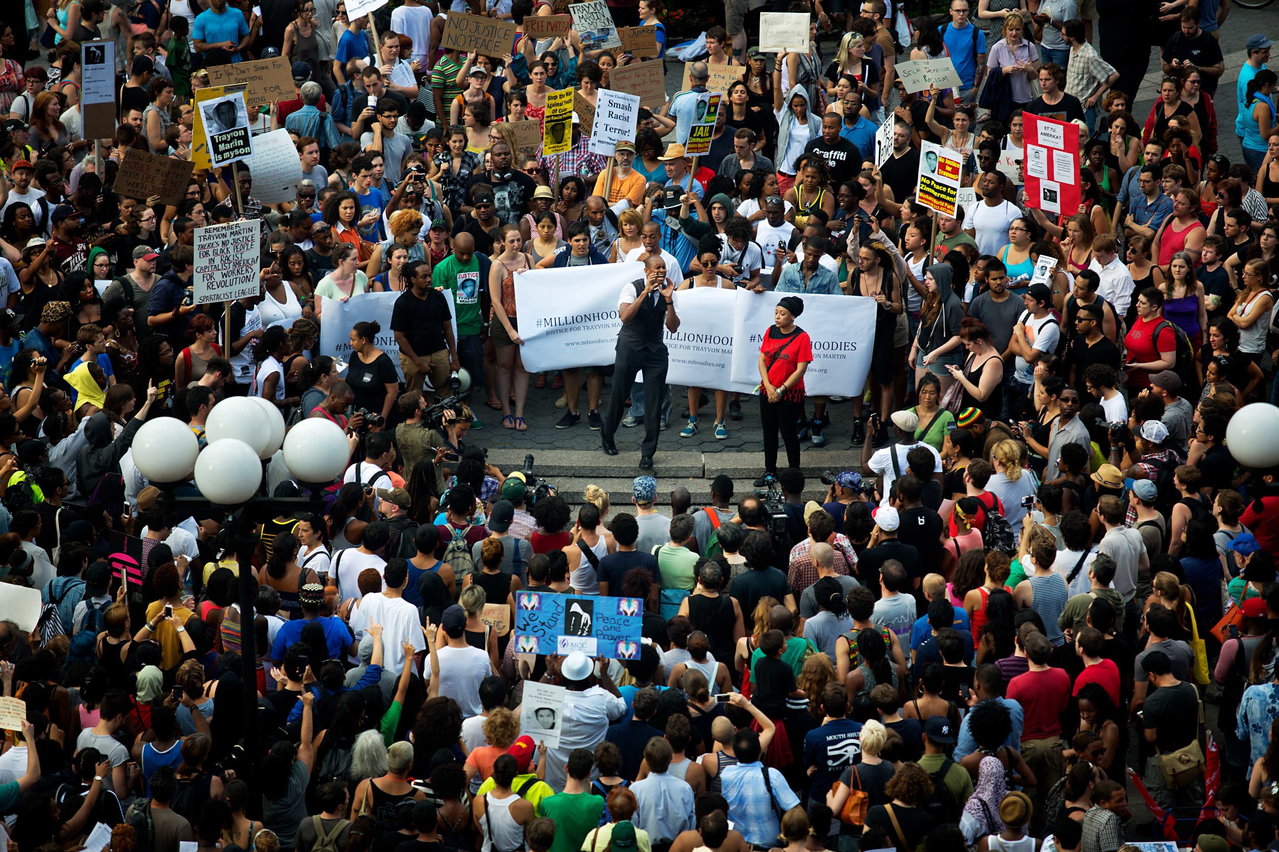  Over 1000 protesters gathered at Union Square Park New York, NY after the ‘not guilty’ verdict was announced in the case of George Zimmerman. 