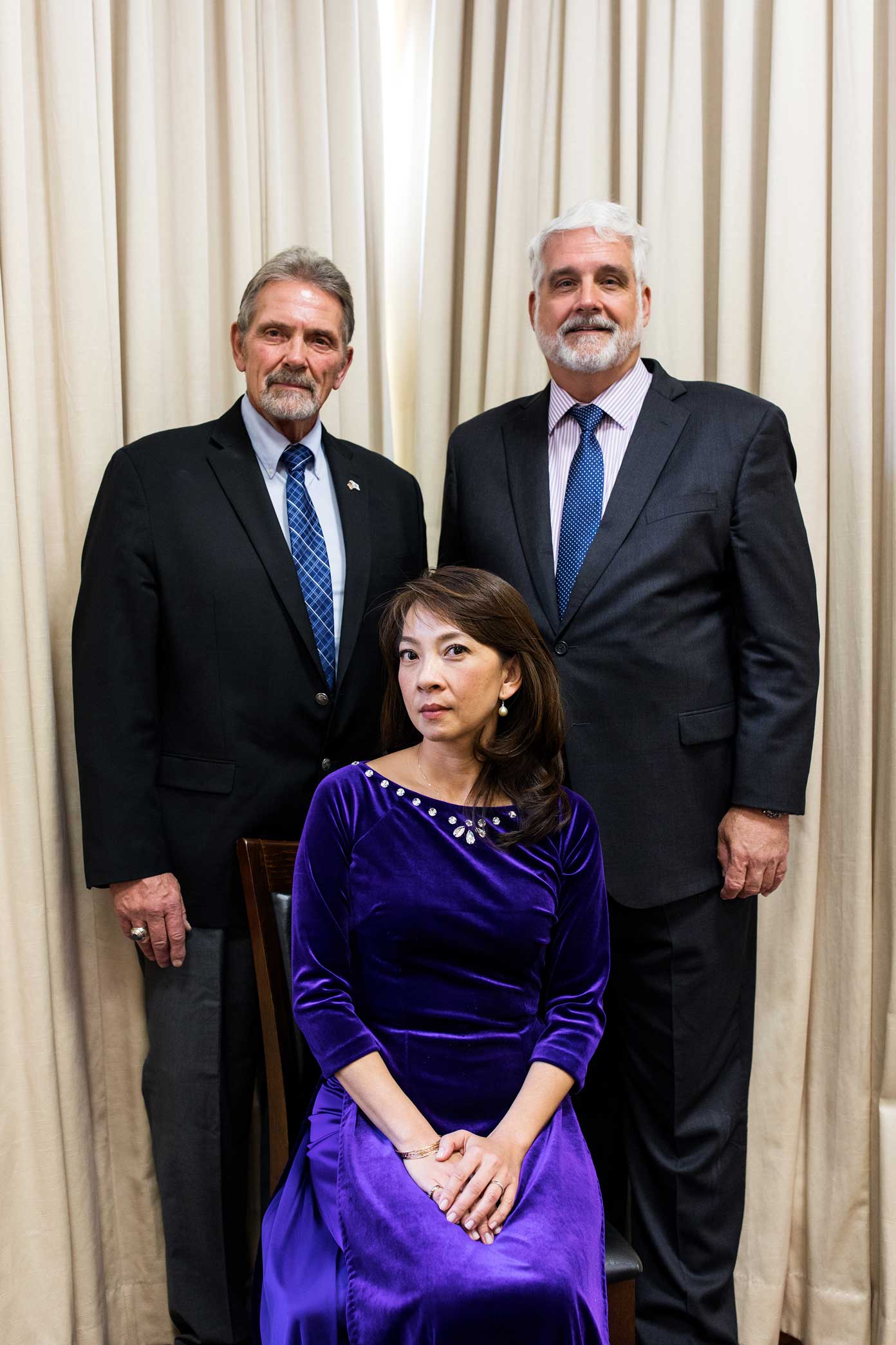 Lauren Vuong with Dan Hanson, left, and Ken Nelson, during reunion of Vietnamese refugees known as the “boat people” and some of the seamen who had rescued them. Story link here .