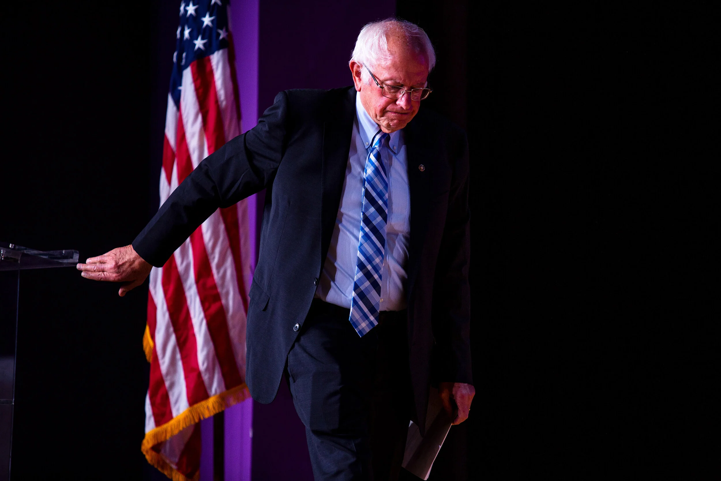  Presidential candidate Senator Bernie Sanders leaves the podium after speaking during the Criminal Justice Forum at Benedict College in Columbia, South Carolina.   