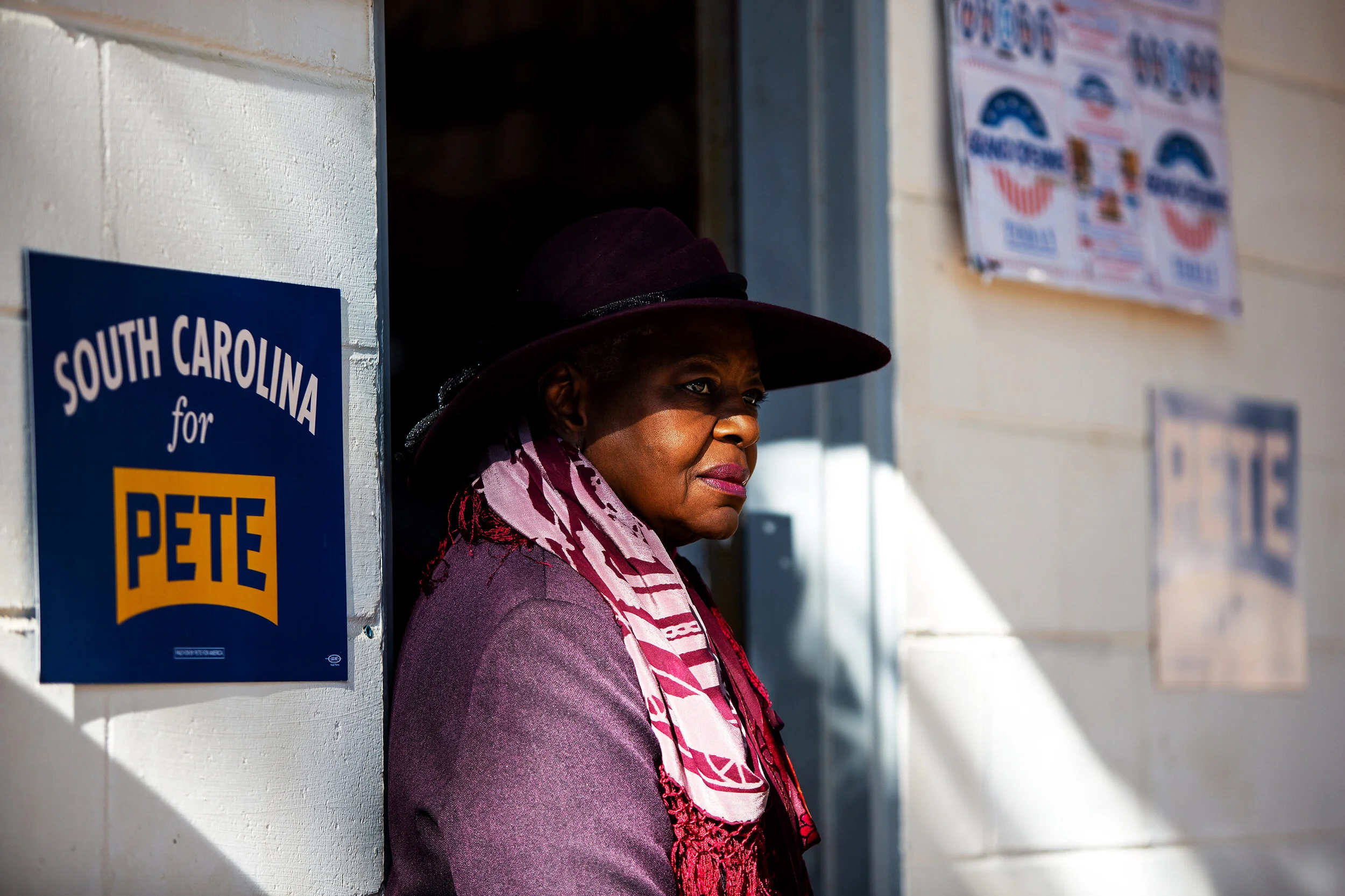  Professor Wilda J. Robinson waiting for the arrival of Democratic candidate Pete Buttigieg for a meet and greet with the Allendale Democratic Party Chair at the Allendale County Democratic Party HQ in Allendale, South Carolina.   