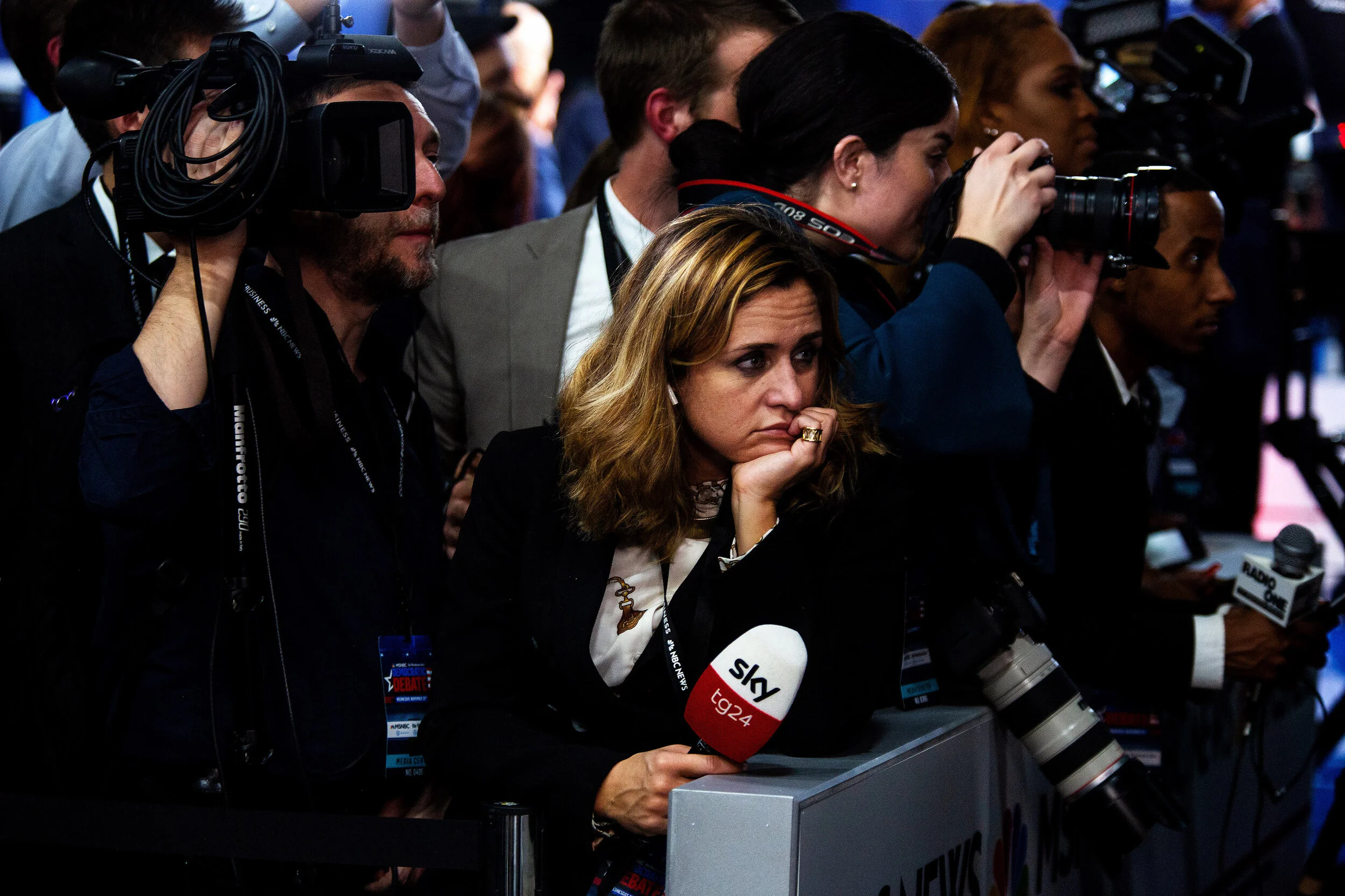  Media outlets waiting for the 2020 democratic candidates to enter the spin room after the Democratic presidential debate in Atlanta, Ga. 