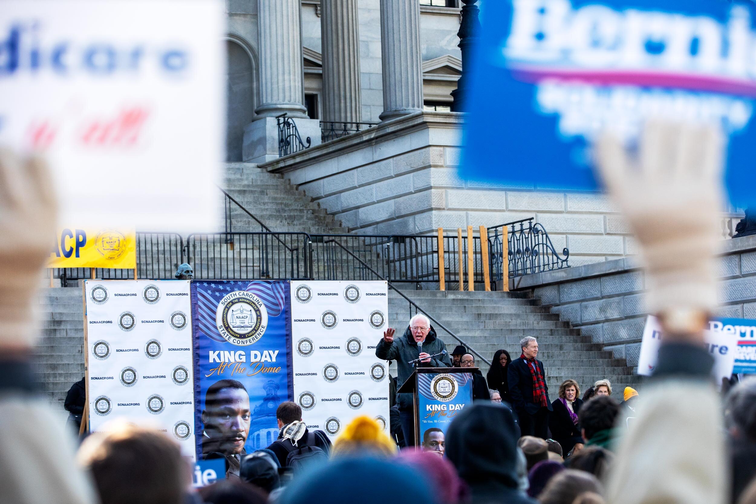  Democratic candidate, Bernie Sanders, gives a speech during the MLK Day event at the South Carolina Statehouse in Columbia, South Carolina.   