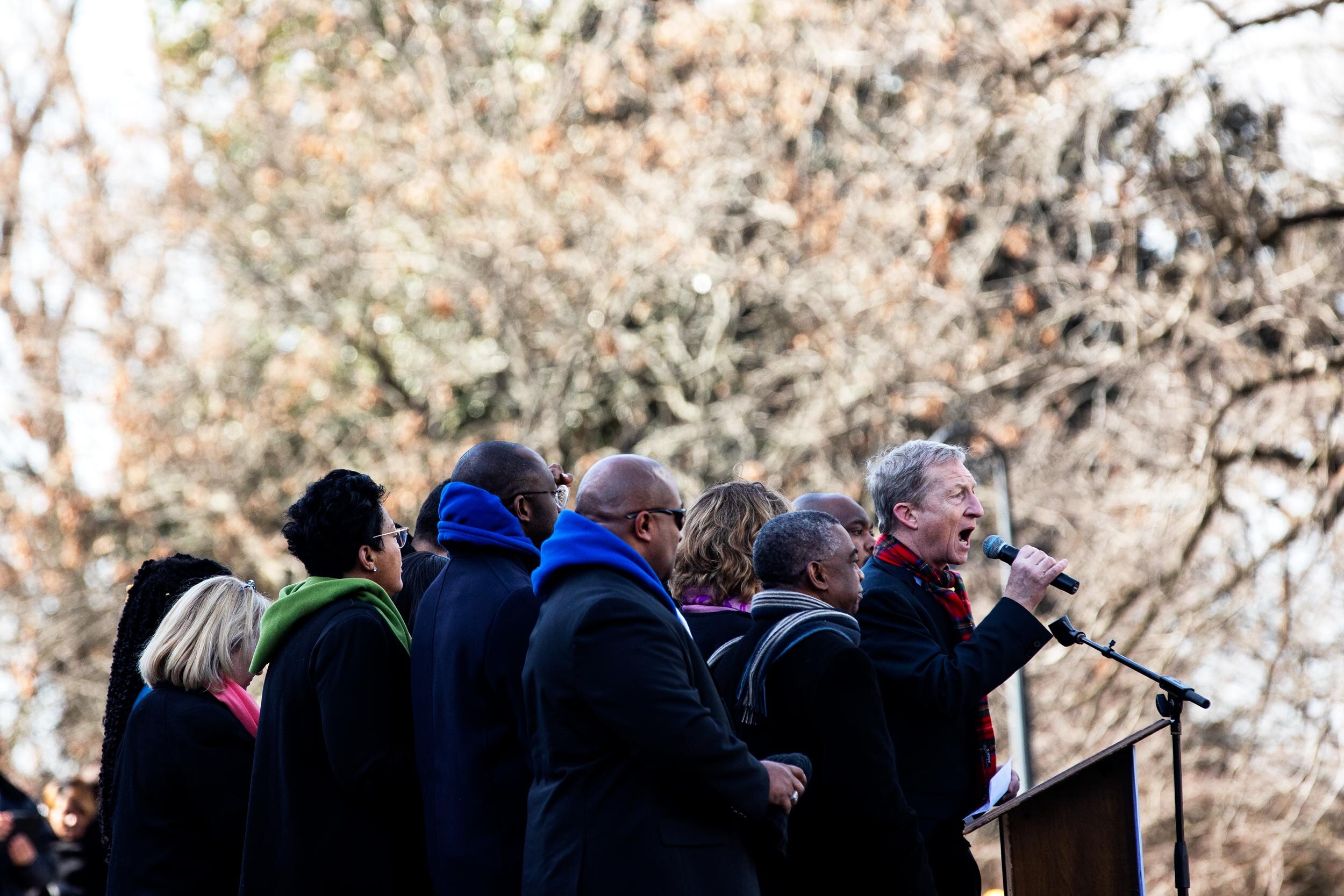  Democratic candidate, Tom Steyer, gives a speech during the MLK Day event at the South Carolina Statehouse in Columbia, South Carolina.   