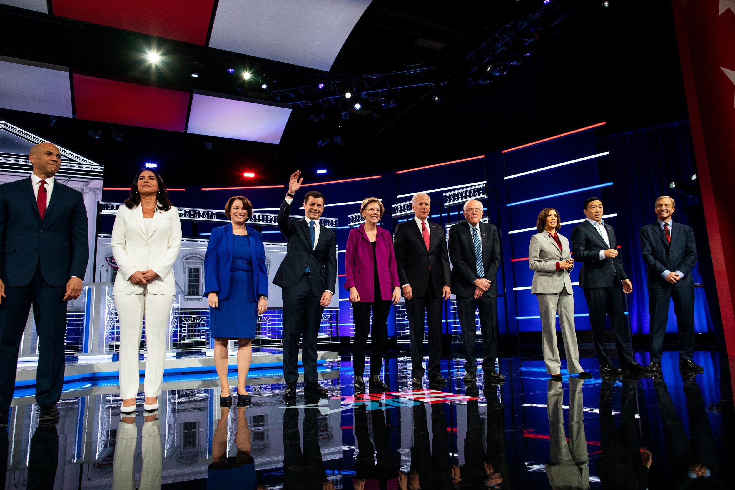   Candidates before the Democratic presidential debate in Atlanta, Ga. The debate was hosted by NBC and The Washington Post at Tyler Perry Studios. 