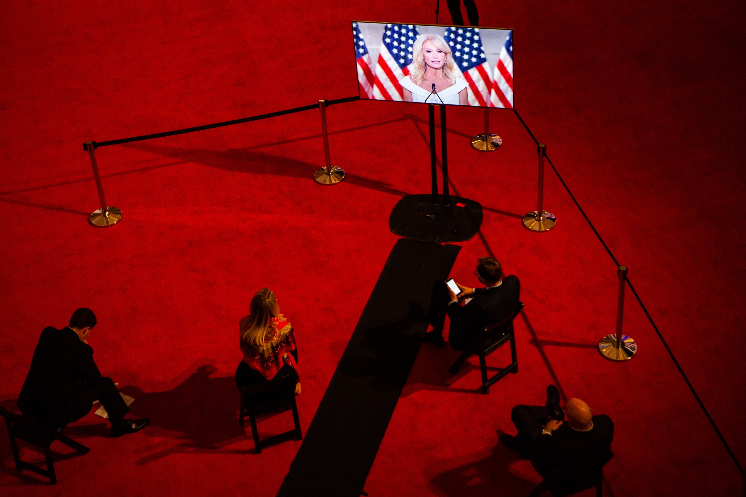  Kellyanne Conway, counselor to President Trump, gives a speech on screen during the Republican National Convention at the Andrew W. Mellon Auditorium in Washington, D.C. 