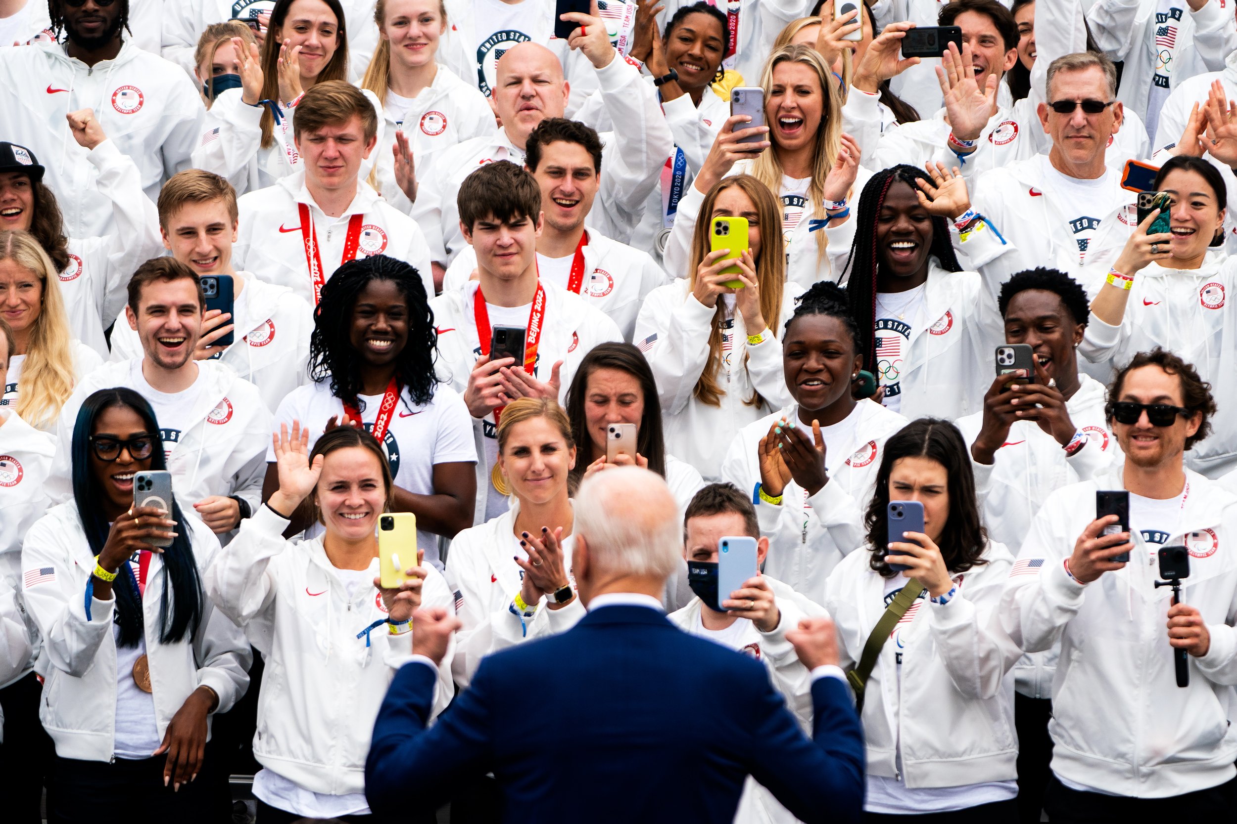  US President Joe Biden welcome Team USA to the White House to celebrate their participation and success in the Tokyo 2020 Summer Olympic and Paralympic Games and Beijing 2022 Winter Olympic and Paralympic Games on the South Lawn of The White House. 