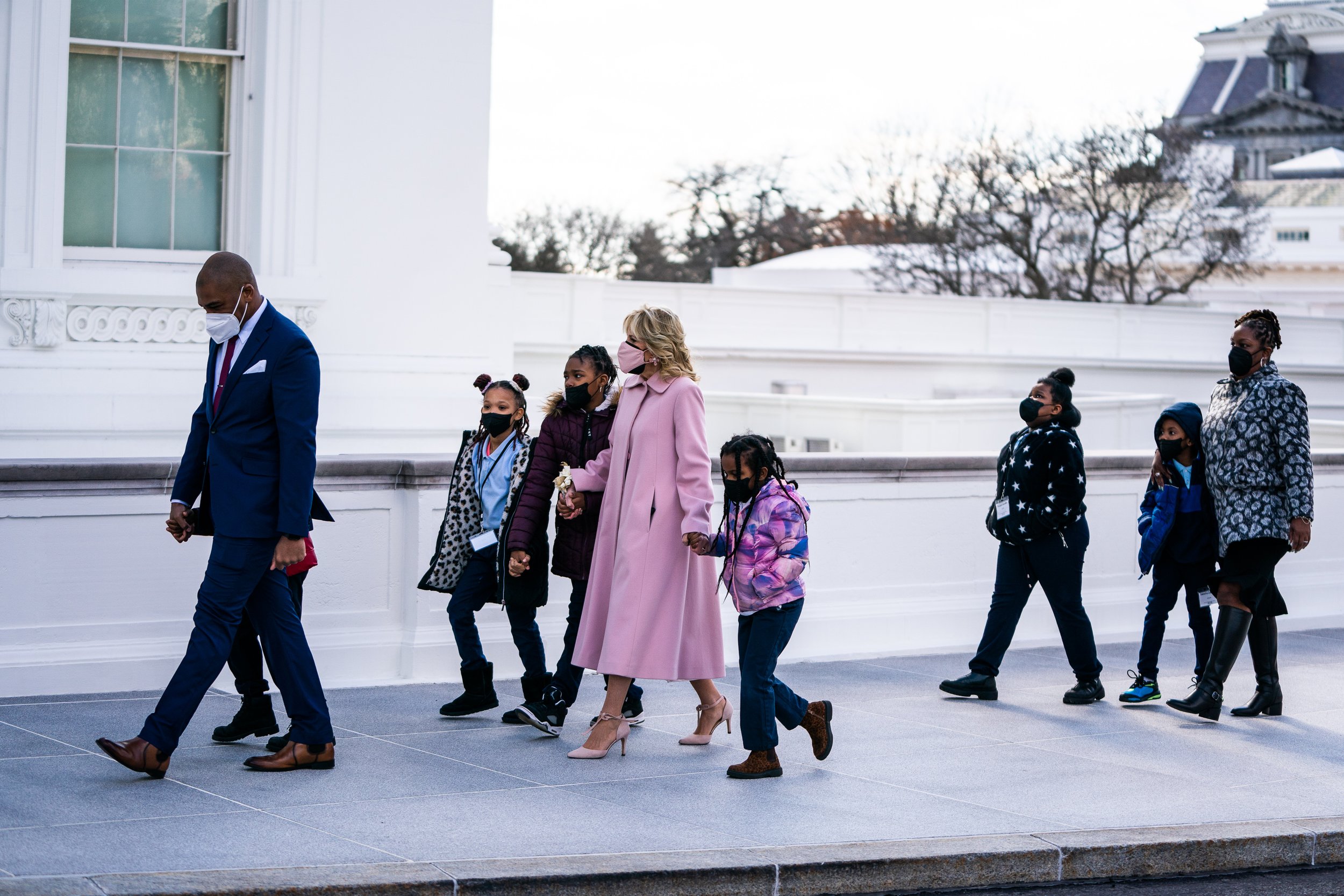  First Lady Dr. Jill Biden gives second Grade students from Aiton Elementary School a tour of the White House. 