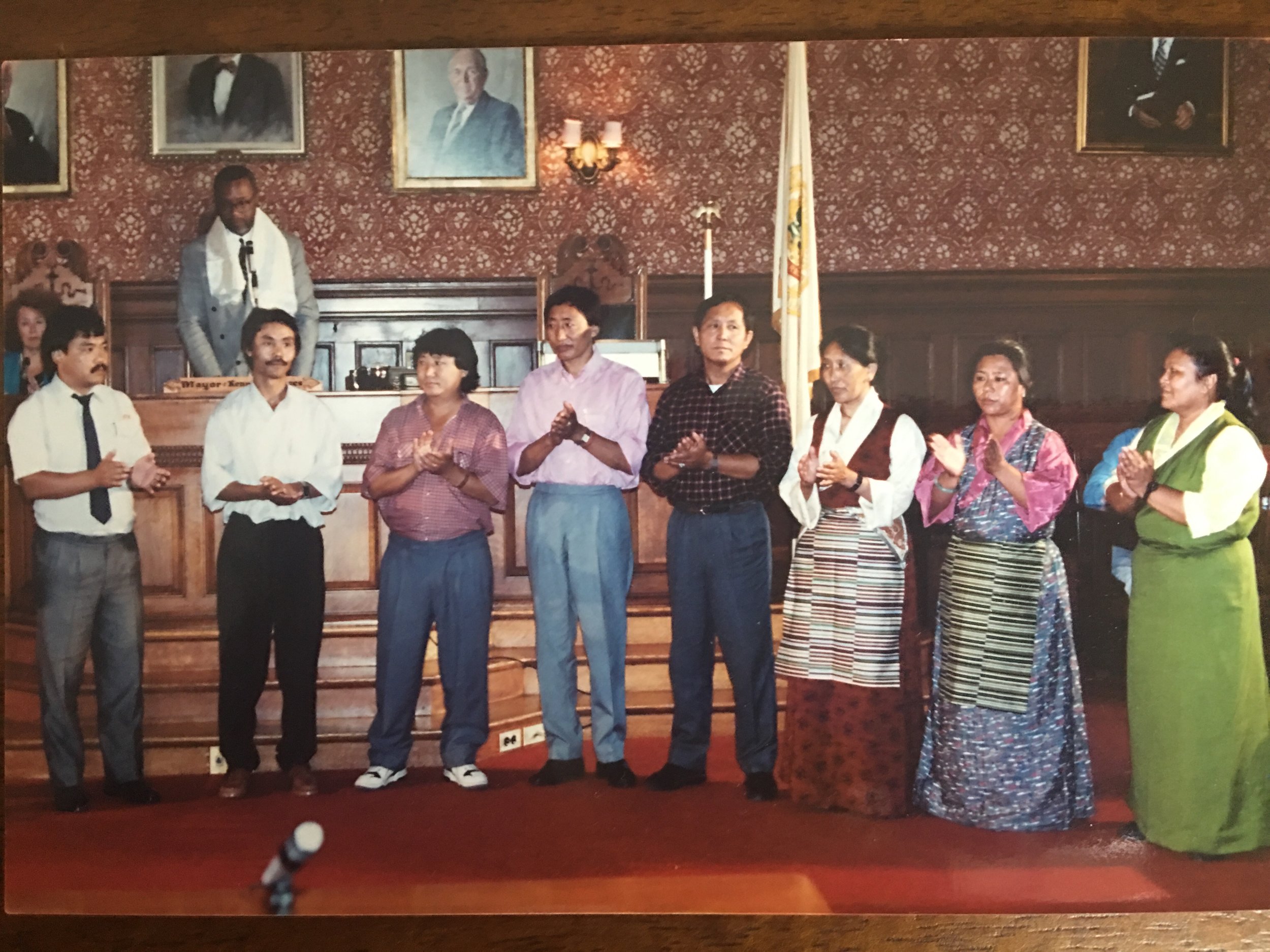 First of 50 Tibetans at Cambridge City Hall with Mayor Kenneth Reeves